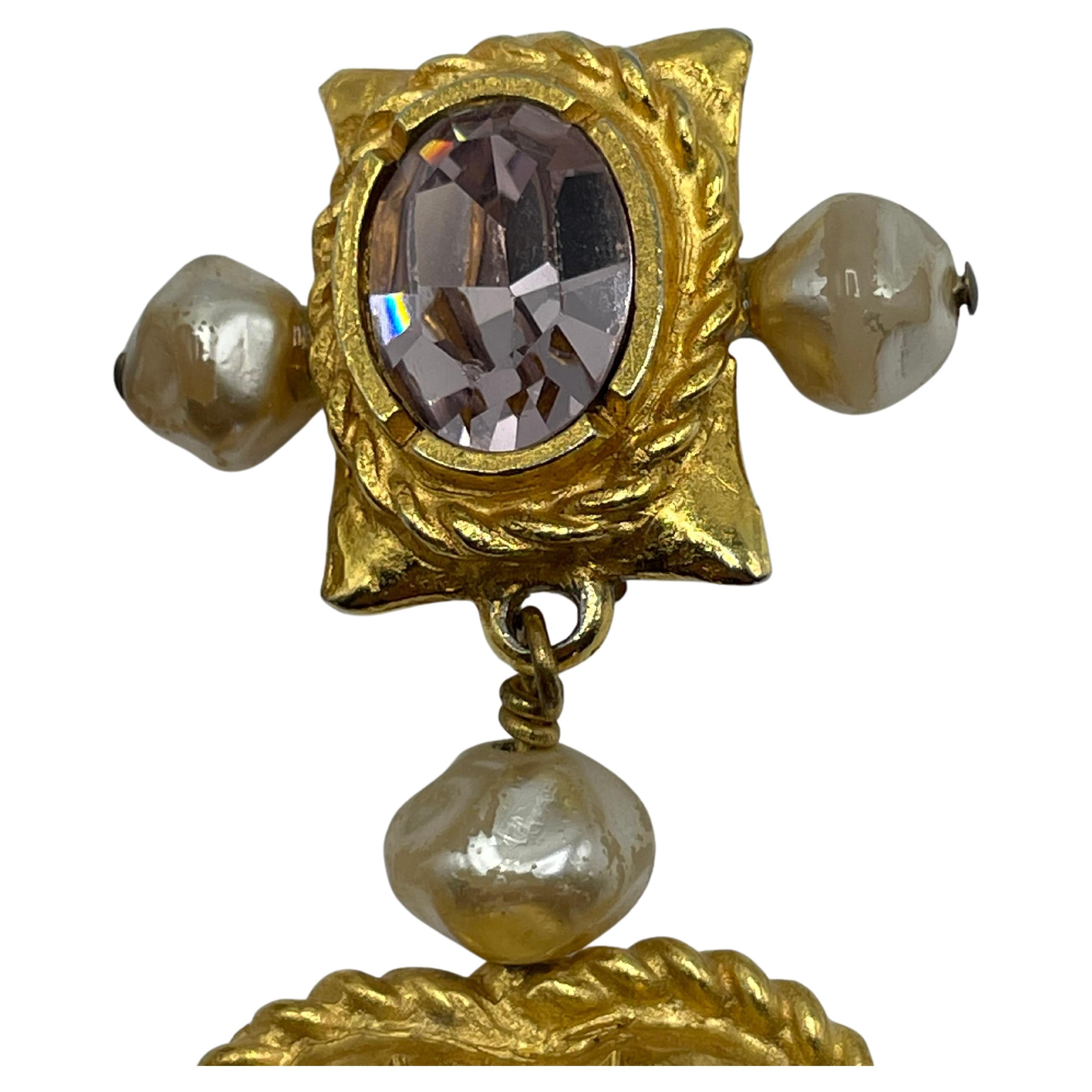 Uncut Christian Lacroix Clip-On Gold Toned Pearl And Velvet Earrings. For Sale