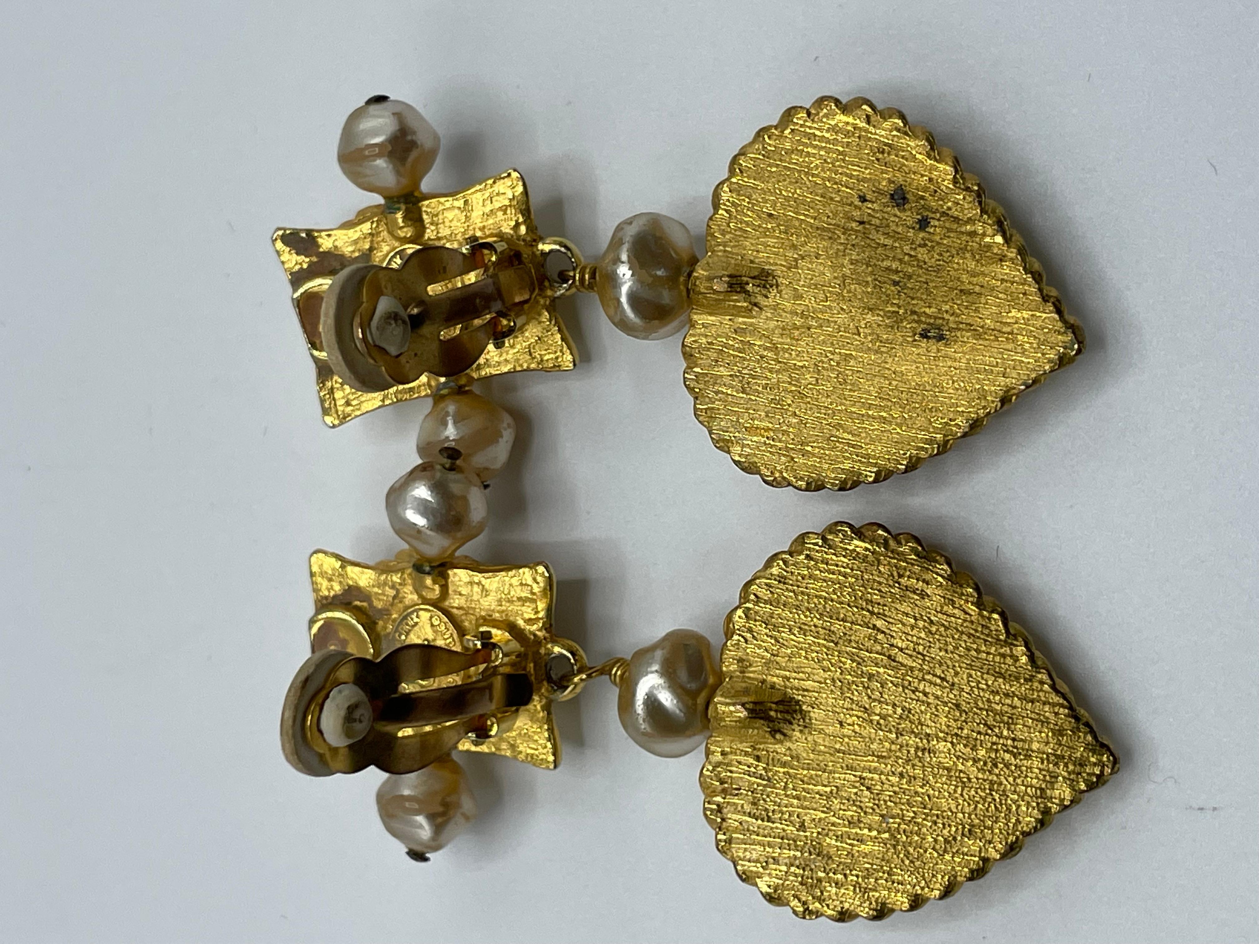 Women's or Men's Christian Lacroix Clip-On Gold Toned Pearl And Velvet Earrings. For Sale