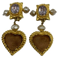 Christian Lacroix Clip-On Gold Toned Pearl And Velvet Earrings.