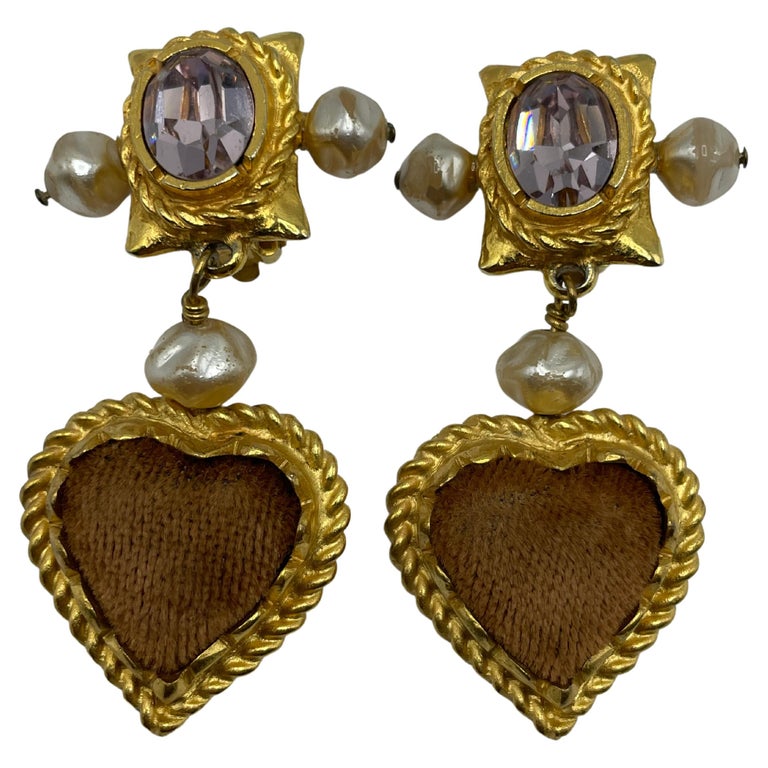 Christian Lacroix ClipOn Gold Toned Pearl And Velvet Earrings. For