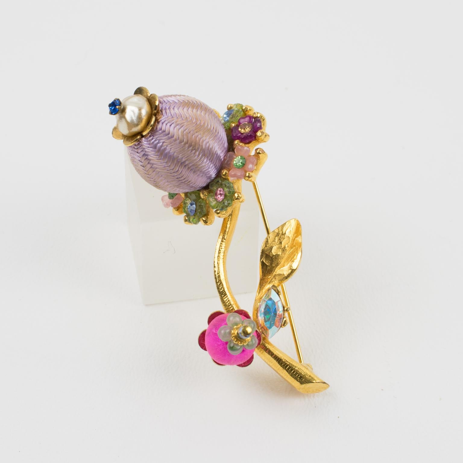 Women's or Men's Christian Lacroix Colorful Jeweled Floral Pin Brooch