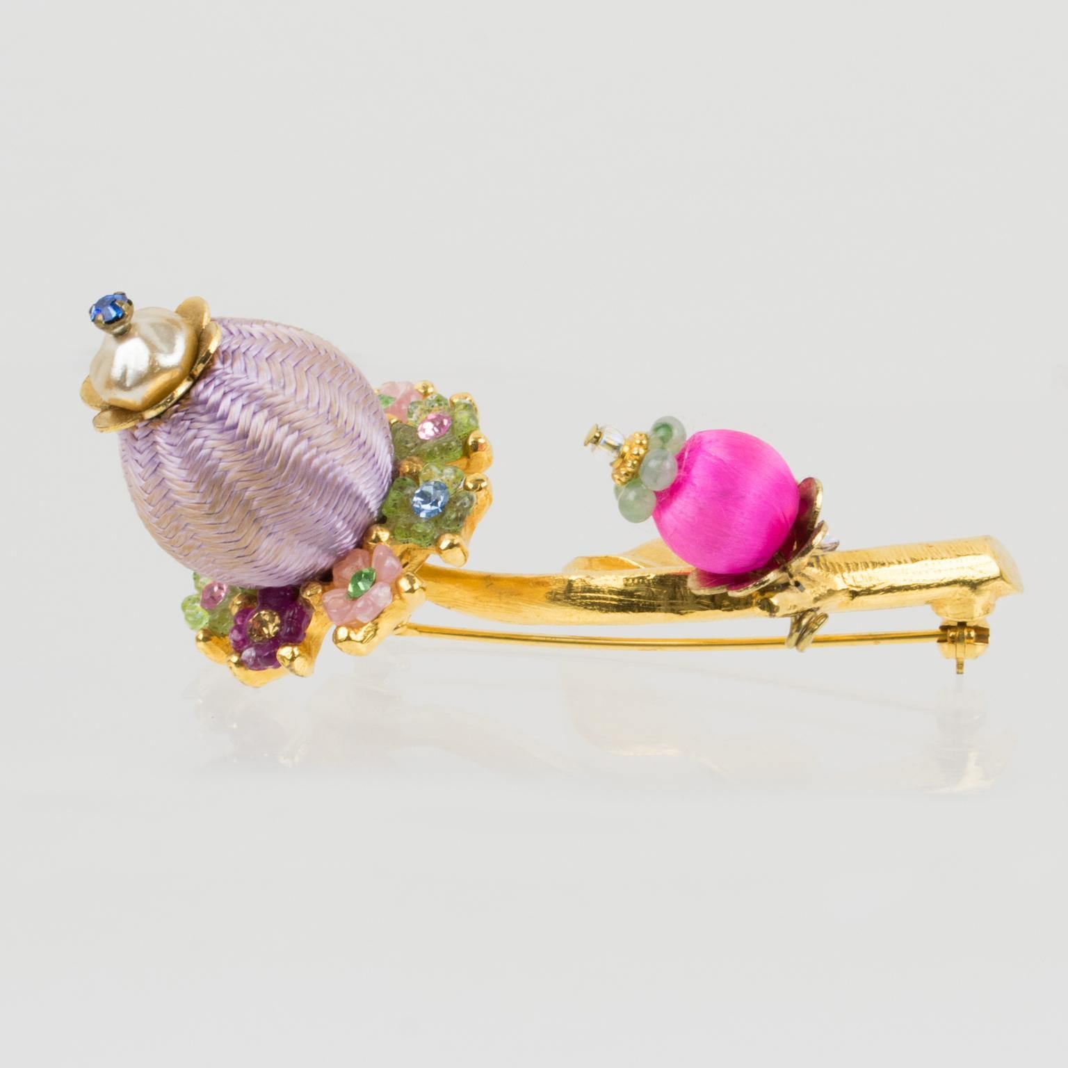 Christian Lacroix Colorful Jeweled Floral Pin Brooch 3