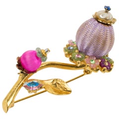 Christian Lacroix Colorful Jeweled Floral Pin Brooch