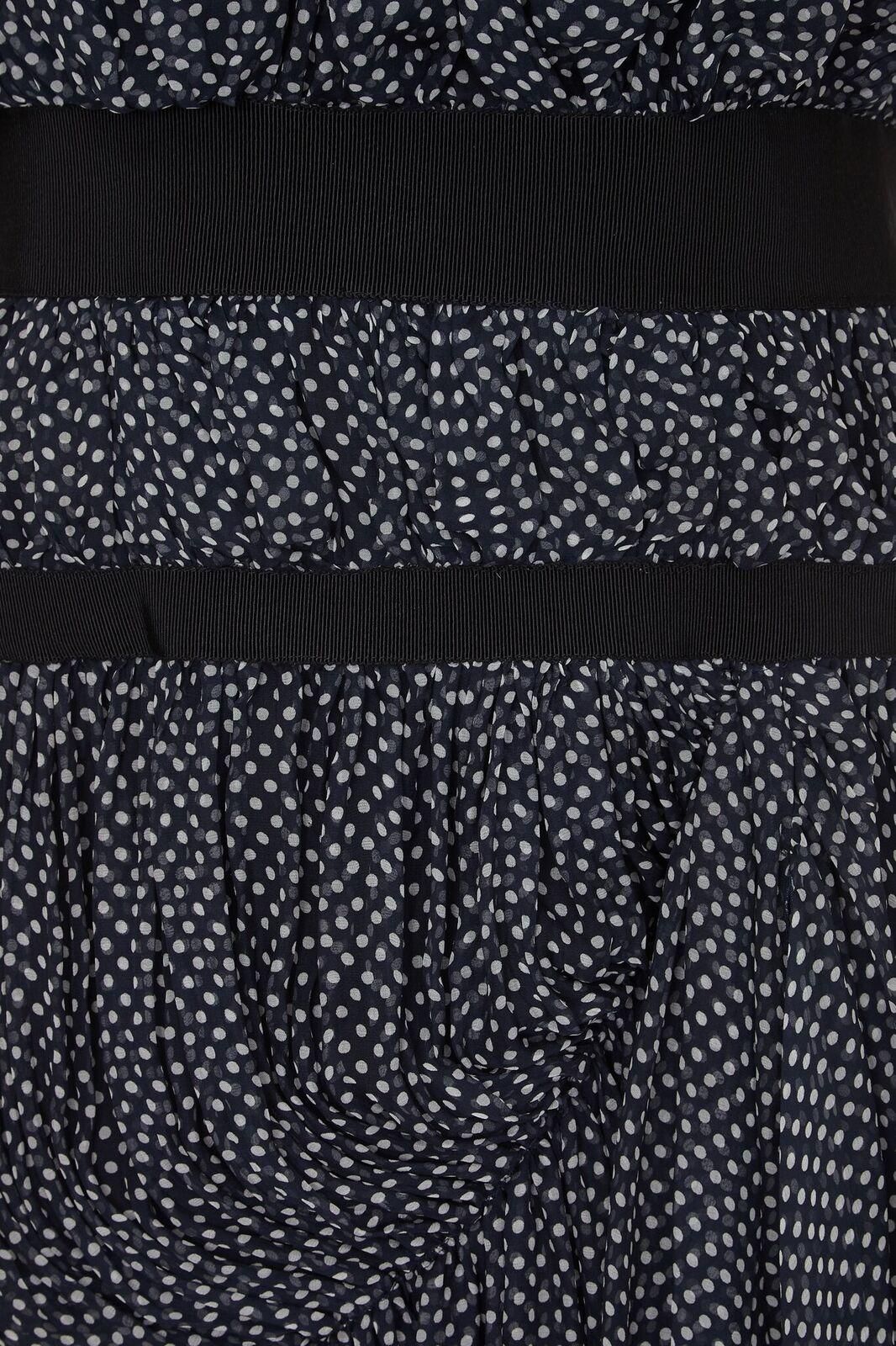 Black Christian Lacroix Couture 1990s Navy Silk Chiffon Polkadot Dress