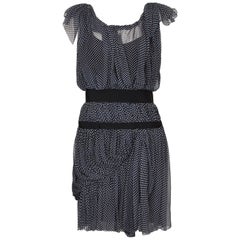 Christian Lacroix Couture 1990s Navy Silk Chiffon Polkadot Dress