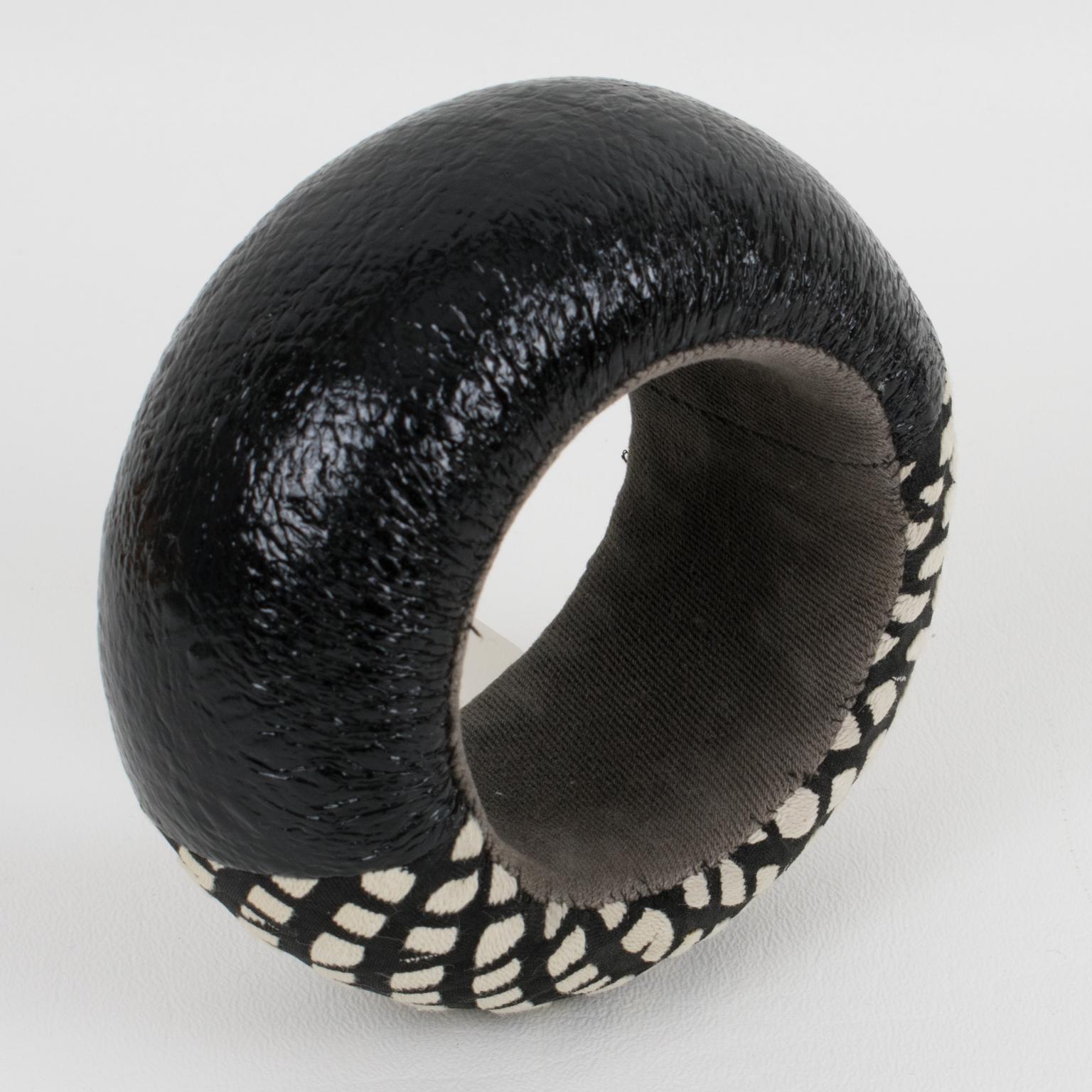 Modern Christian Lacroix Couture Bracelet Bangle Black and White Knitted Fabric For Sale