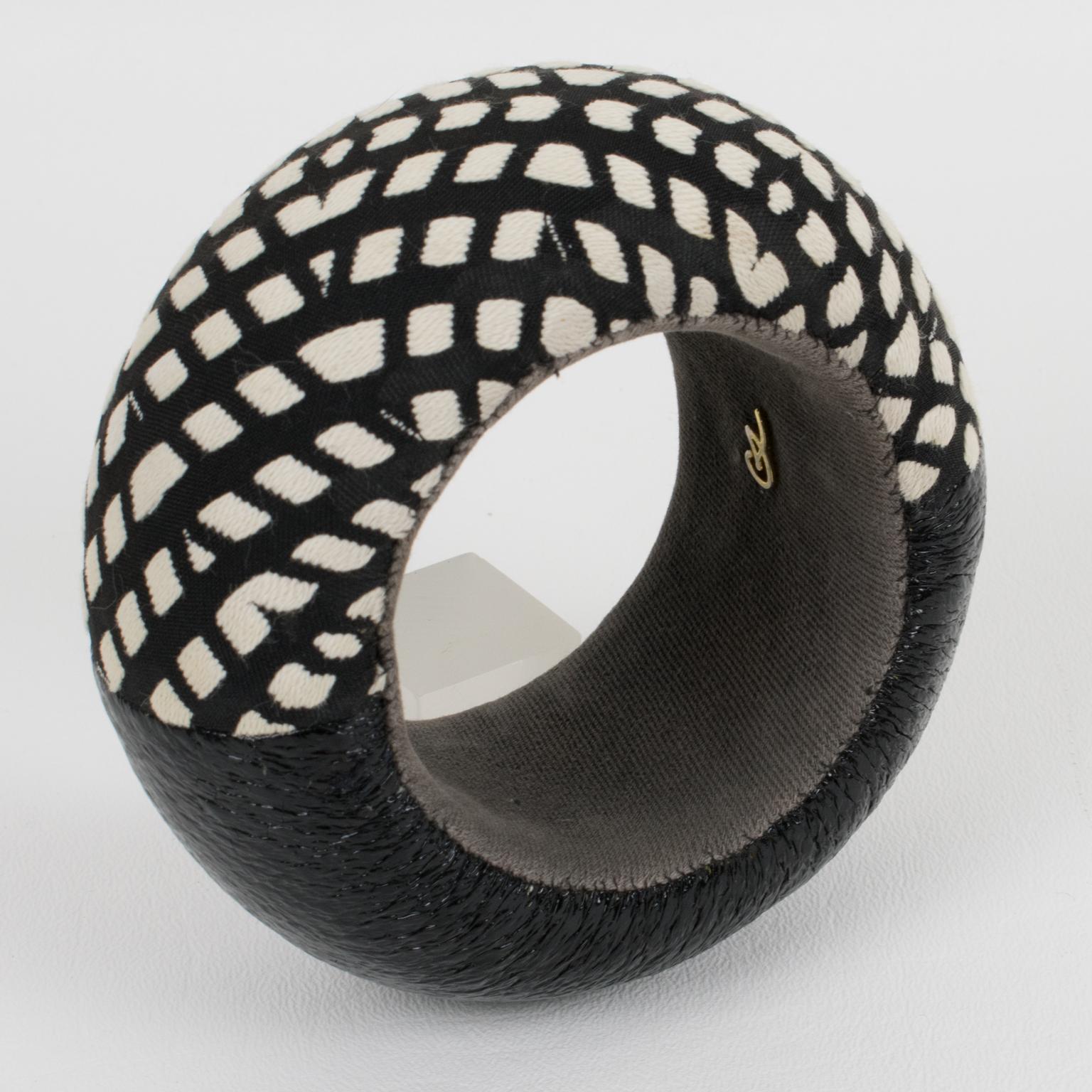Women's or Men's Christian Lacroix Couture Bracelet Bangle Black and White Knitted Fabric For Sale