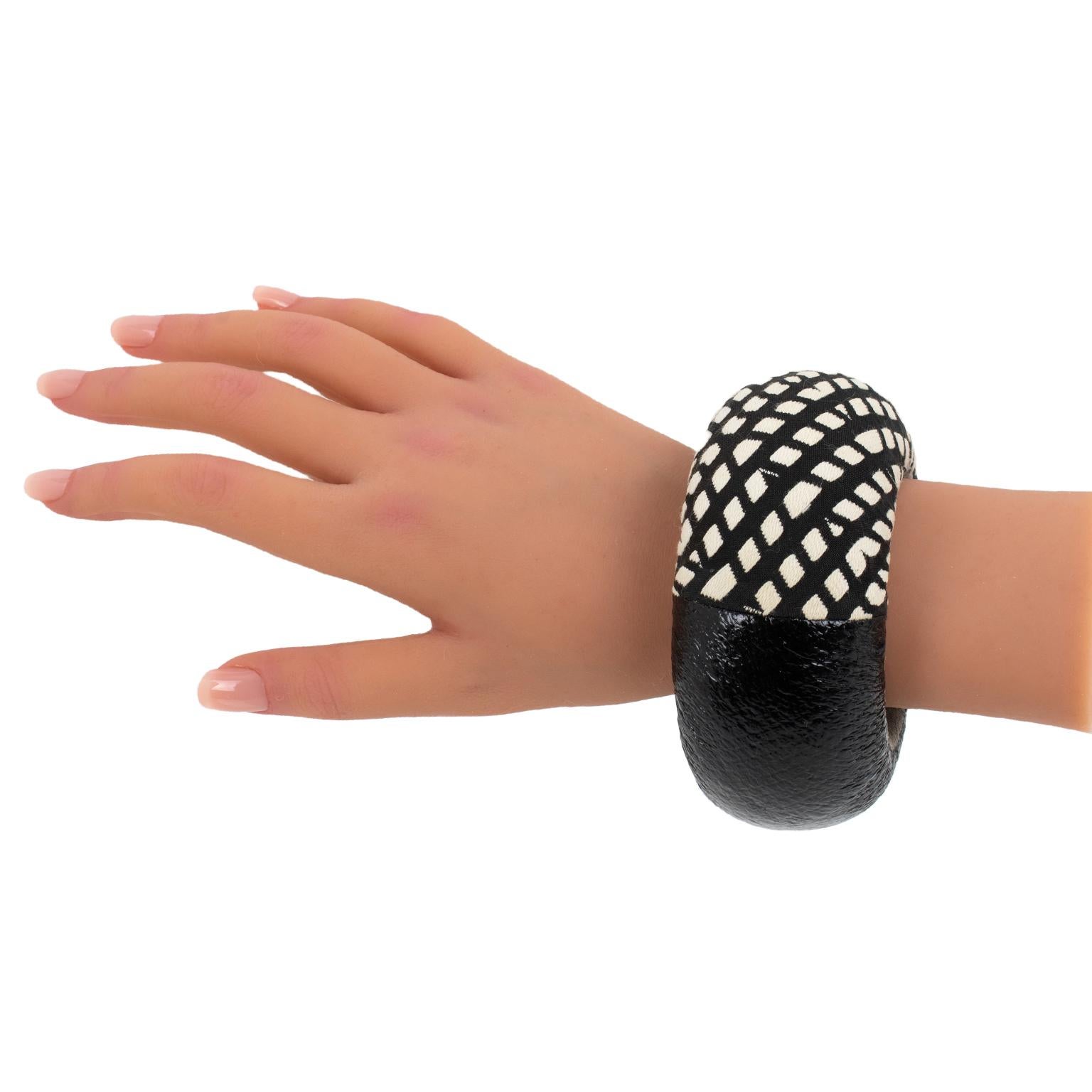 Christian Lacroix Couture Bracelet Bangle Black and White Knitted Fabric For Sale 2