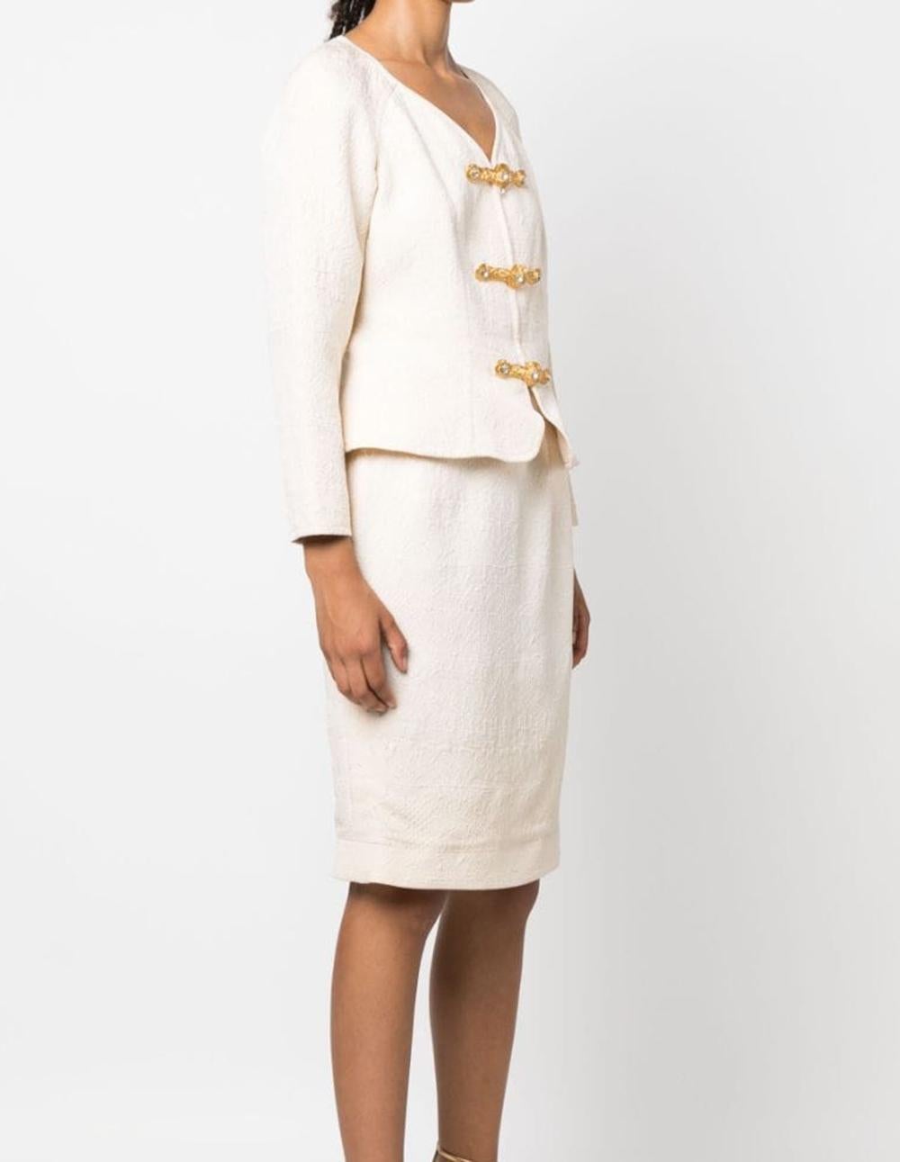 Women's Christian Lacroix Cream Jacquard Skirt Suit For Sale