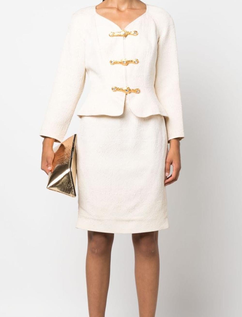 Christian Lacroix Cream Jacquard Skirt Suit For Sale 3