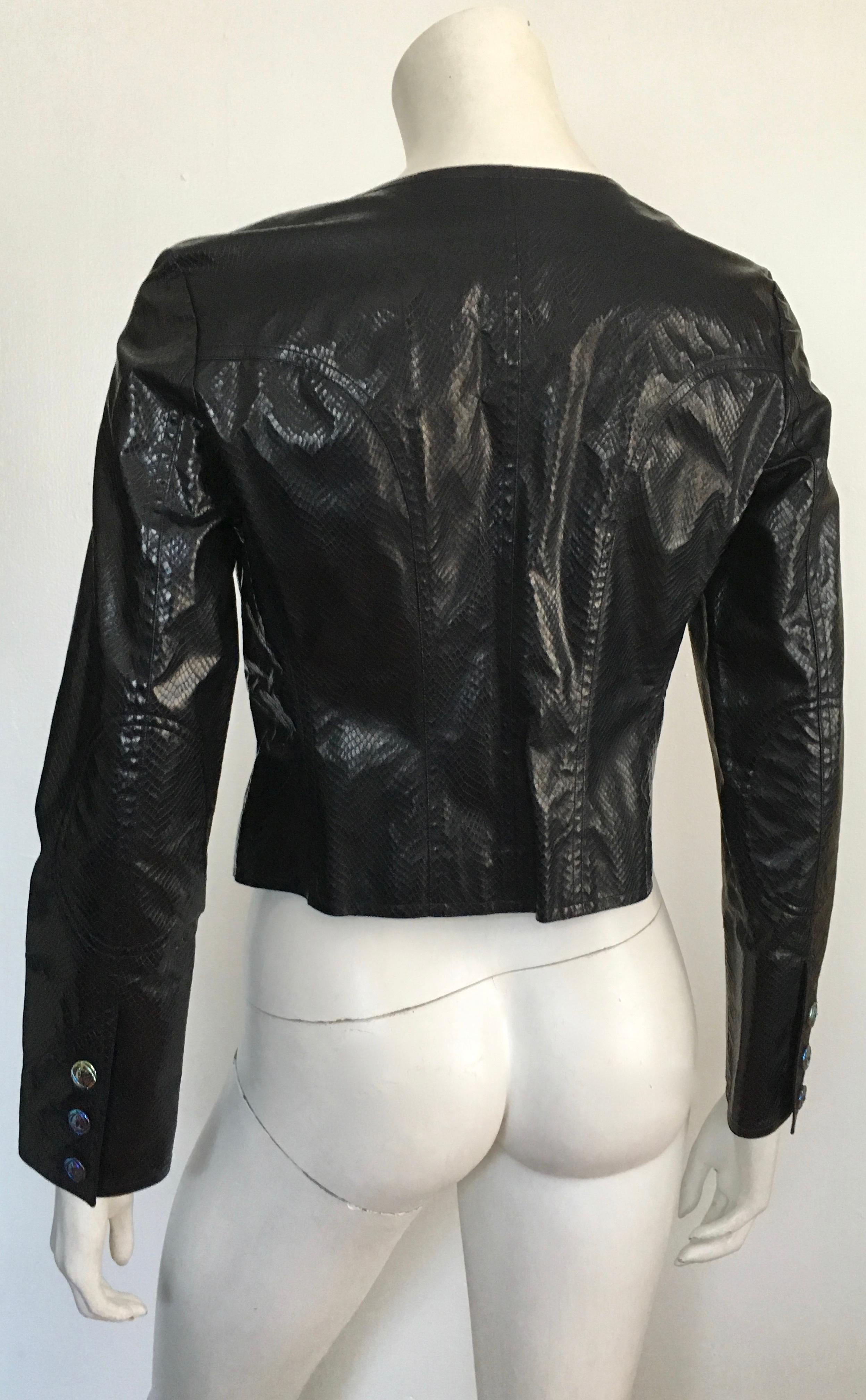Christian Lacroix Cropped Black Faux Snakeskin Biker Jacket Size 6. For Sale 7