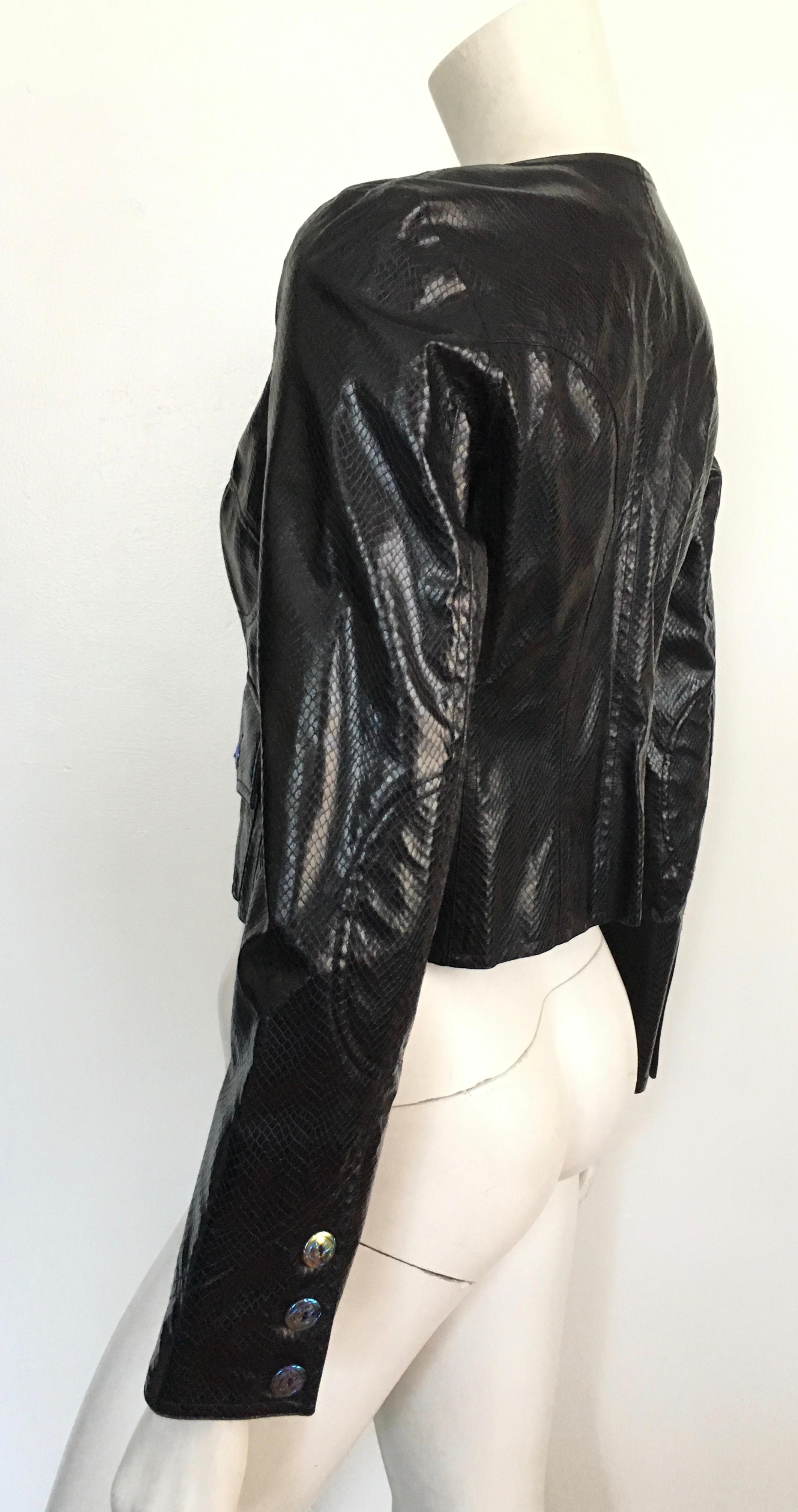 Christian Lacroix Cropped Black Faux Snakeskin Biker Jacket Size 6. For Sale 8