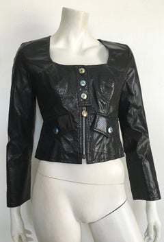 Christian Lacroix Cropped Black Faux Snakeskin Biker Jacket Size 6.