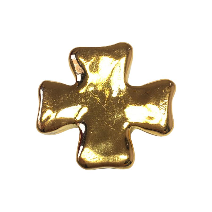Christian Lacroix Cross Brooch In Golden Resin.