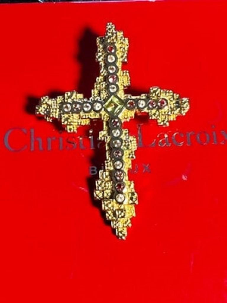 Christian Lacroix cross pendant brooch For Sale at 1stDibs