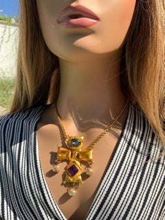 Christian Lacroix  cross pendant  light amethyst aquamarine swarovski gold resin