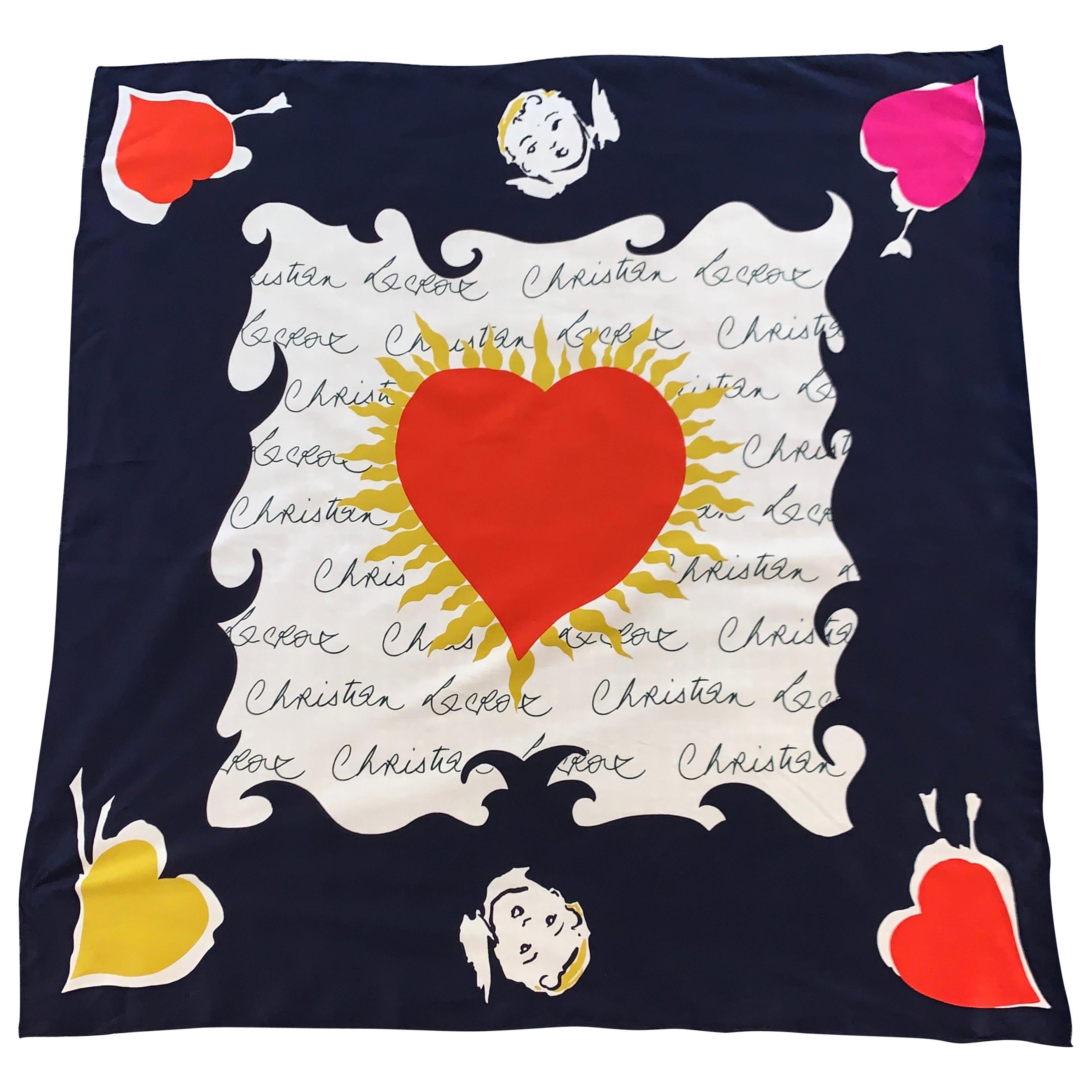 Christian Lacroix Cupid and Hearts Signature Silk Scarf