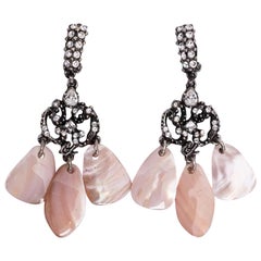 Christian Lacroix Dark Silver Plated Earrings Adorned with Rhinestones