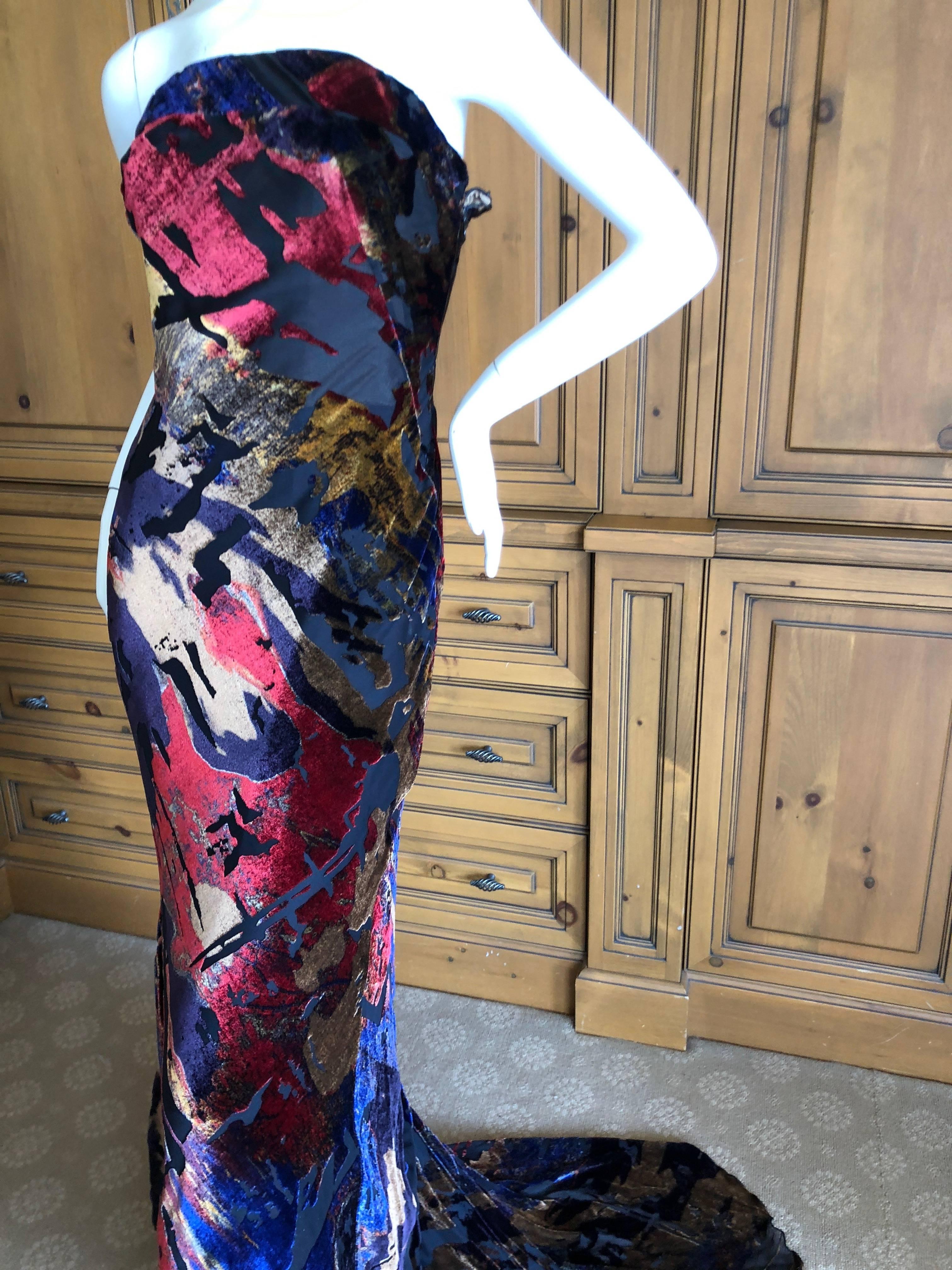 Christian Lacroix Devore Velvet Vintage Evening Dress with Train and Shawl  In Excellent Condition In Cloverdale, CA