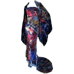 Christian Lacroix Devore Velvet Vintage Evening Dress with Train and Shawl