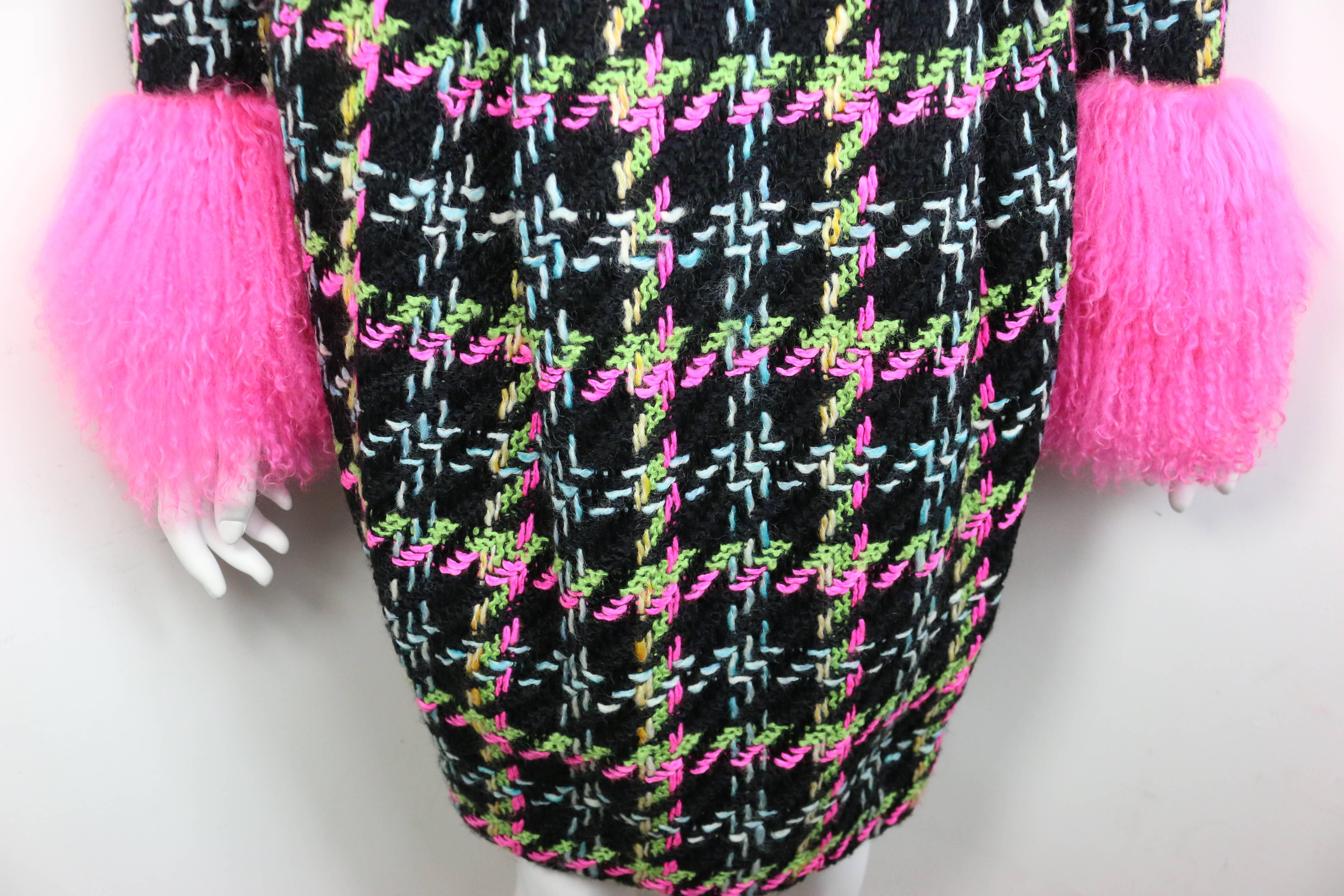 Black Christian Lacroix Double Breasted Houndstooth Tweed Wool Suit and Skirt Ensemble For Sale