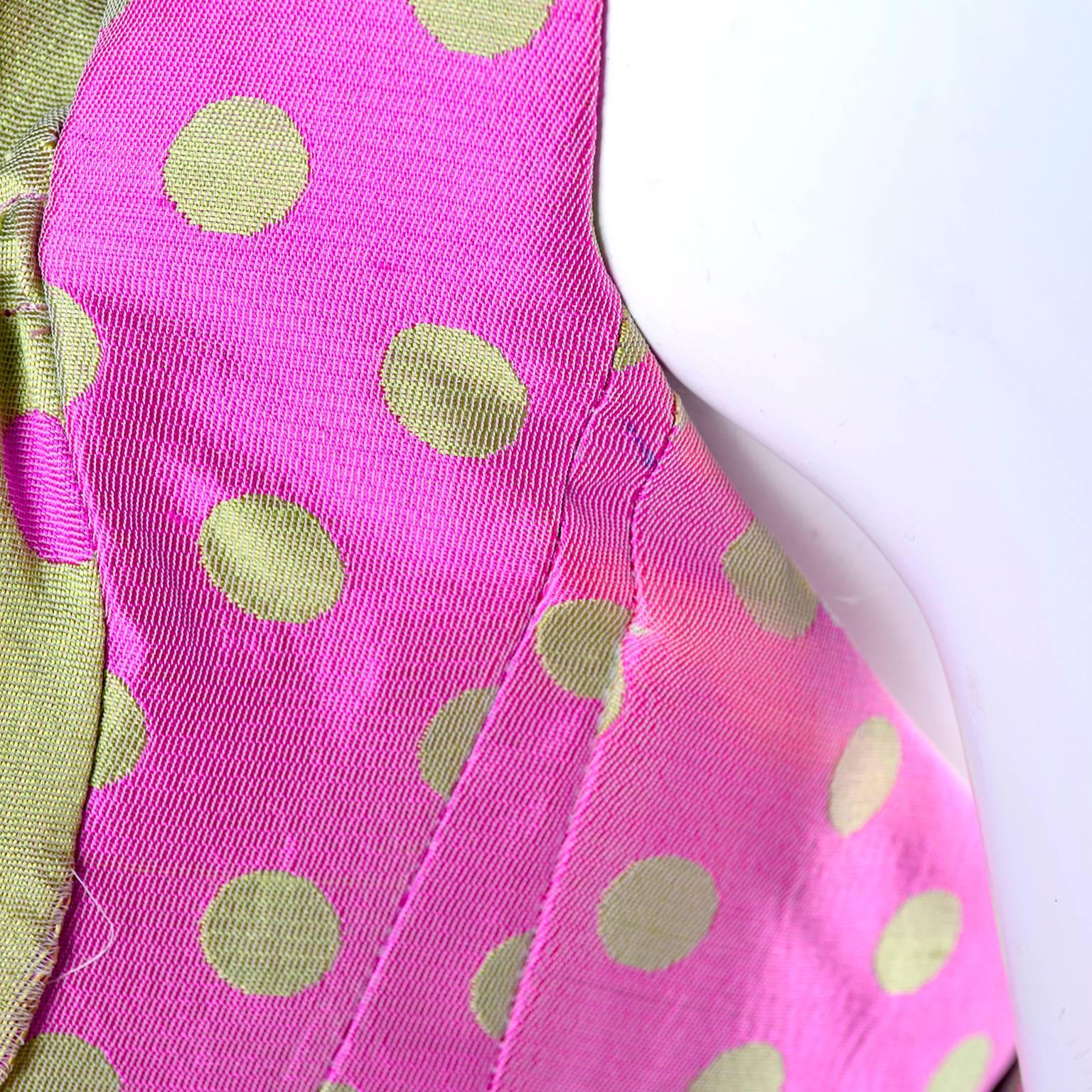 Christian Lacroix Pink and Green Polka Dot Dress With Peplum and Gathered Bust 6