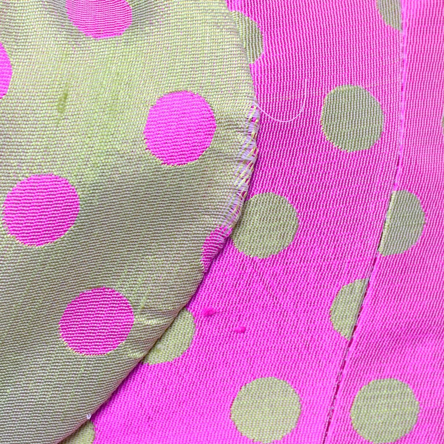 Christian Lacroix Pink and Green Polka Dot Dress With Peplum and Gathered Bust 7