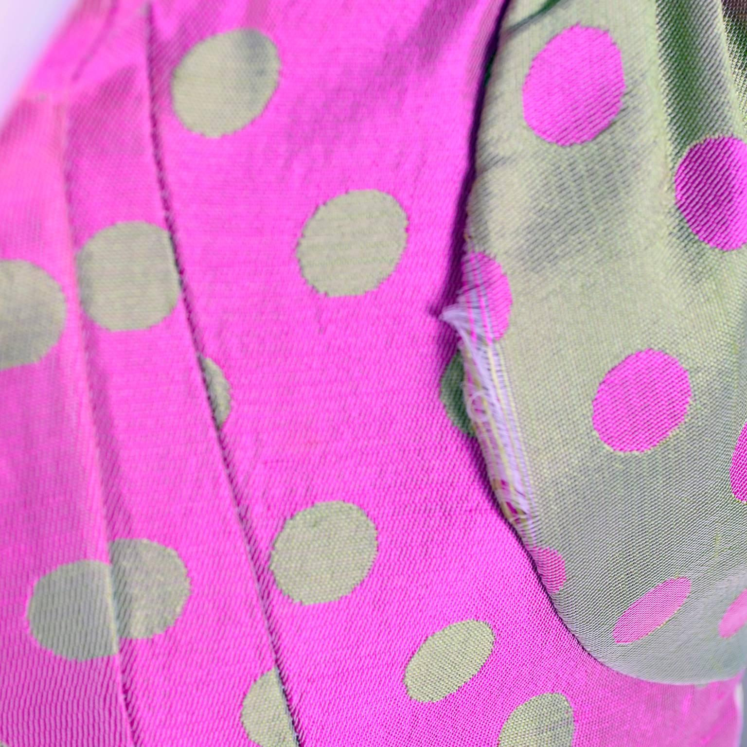 Christian Lacroix Pink and Green Polka Dot Dress With Peplum and Gathered Bust 8