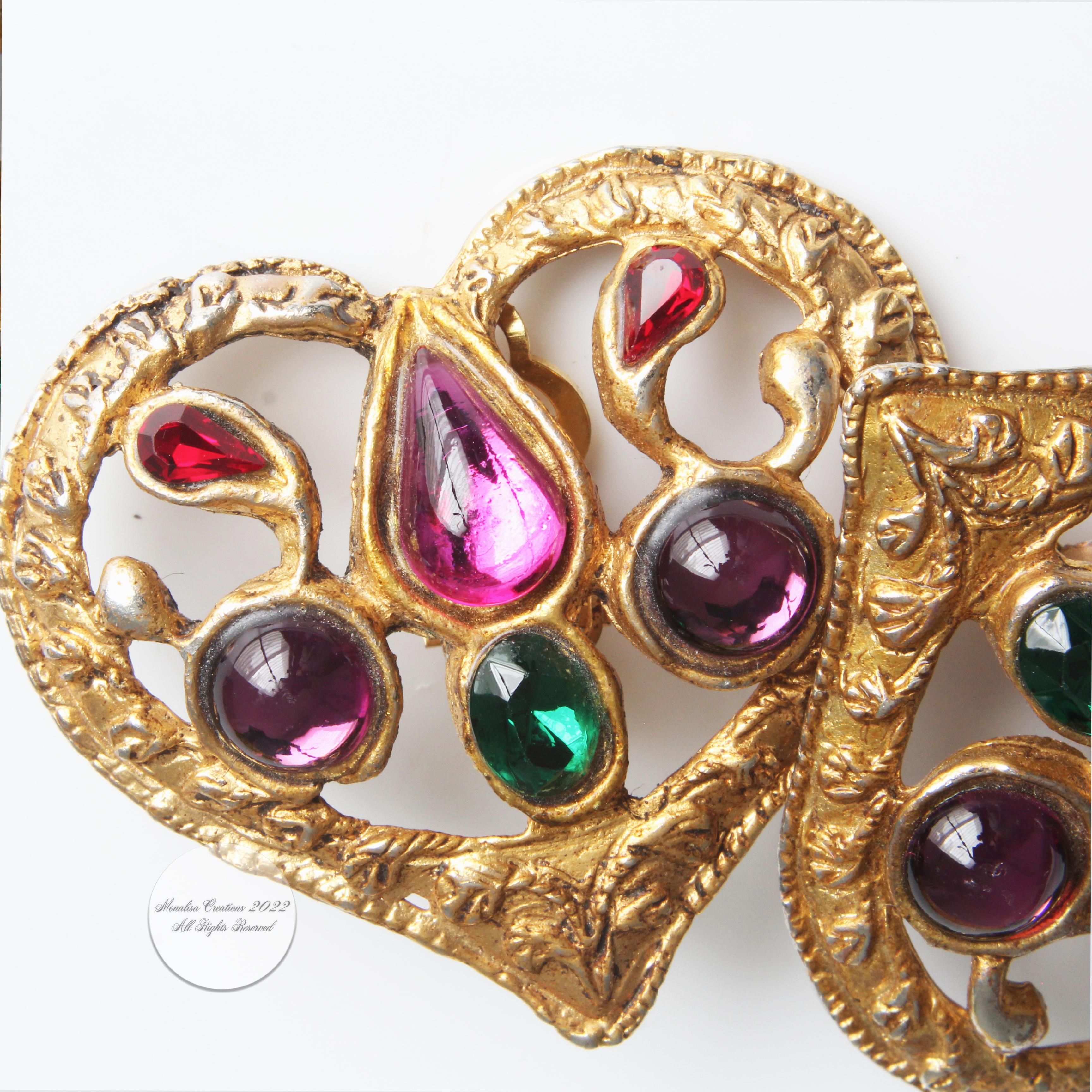 Christian Lacroix Earrings Large Heart Shape Cabochons Statement Vintage 90s  For Sale 5