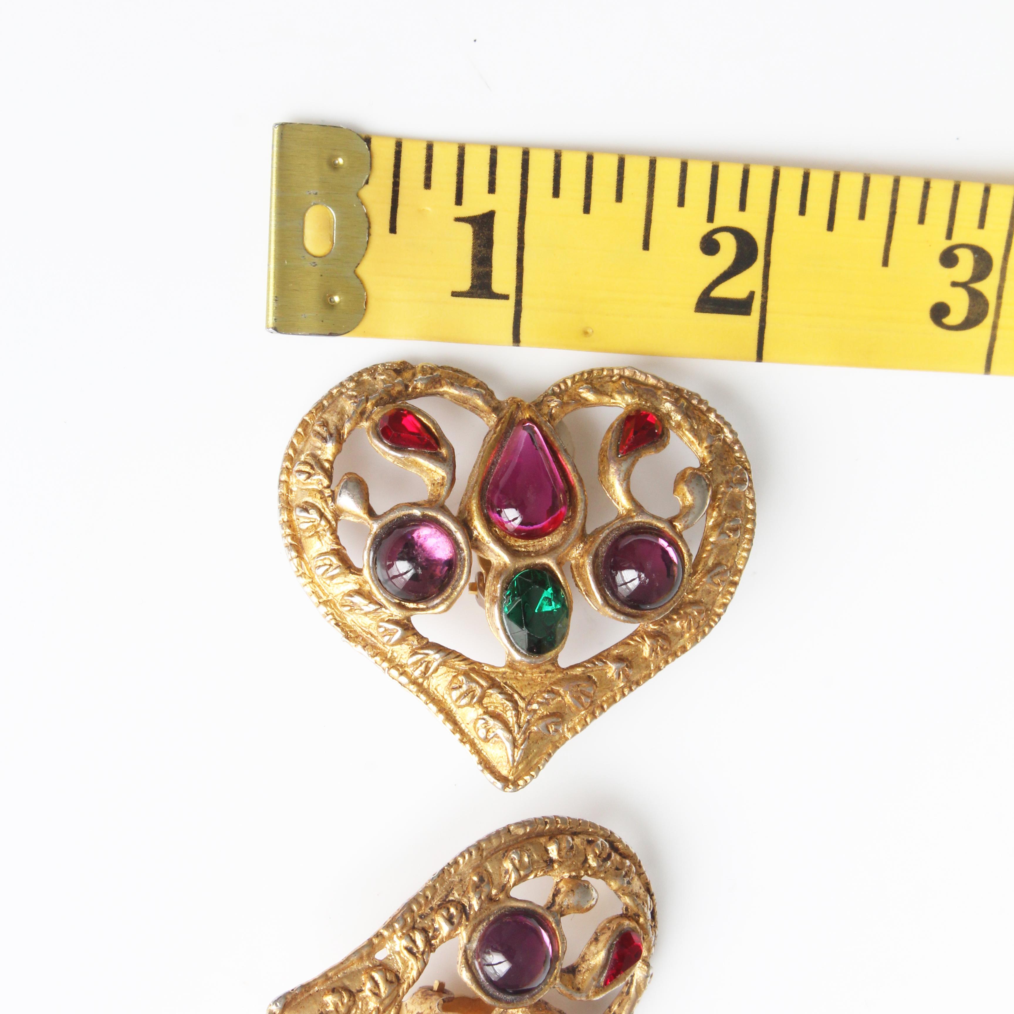Christian Lacroix Earrings Large Heart Shape Cabochons Statement Vintage 90s  For Sale 6