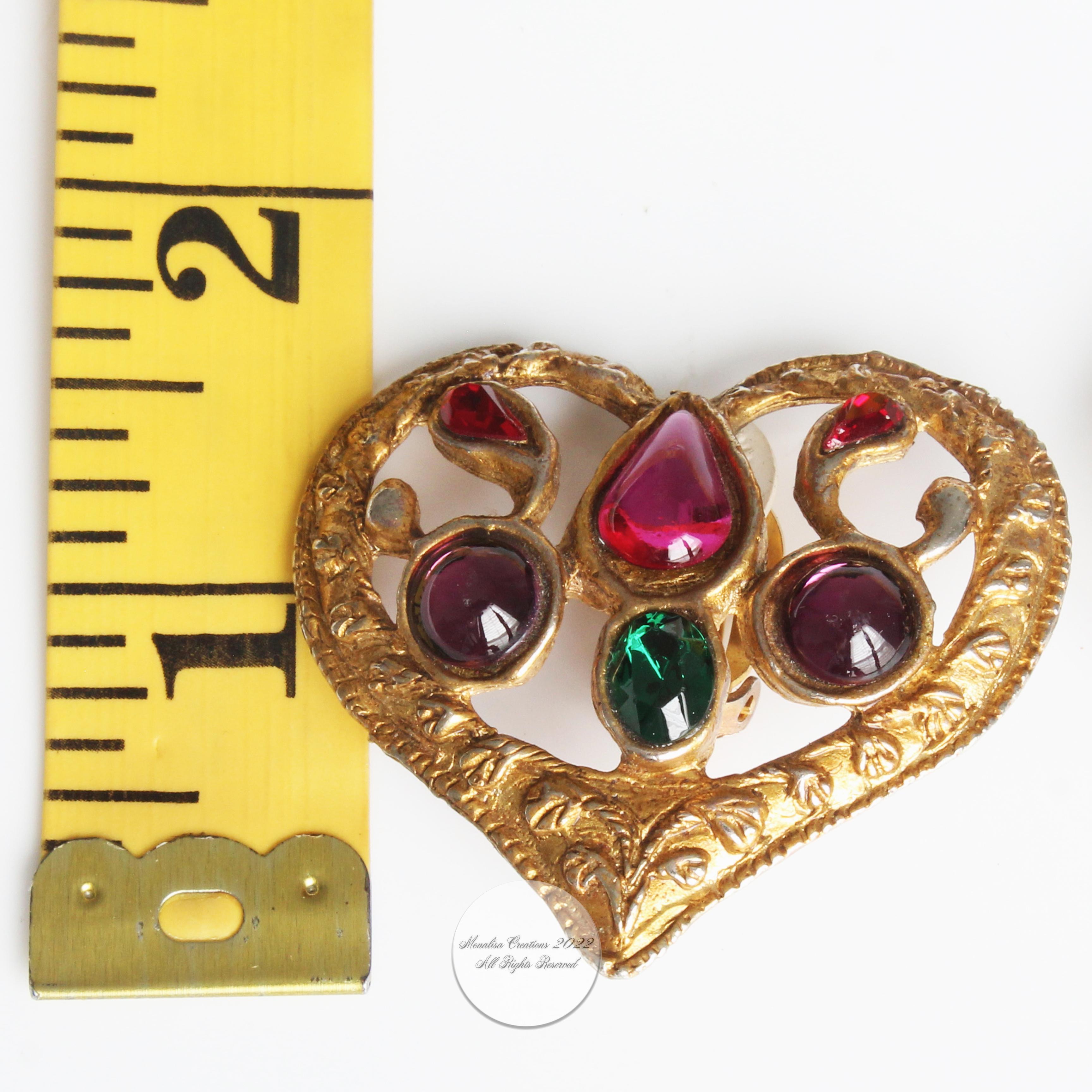 Women's or Men's Christian Lacroix Earrings Statement Heart Shape Colored Cabochons Vintage 90s 