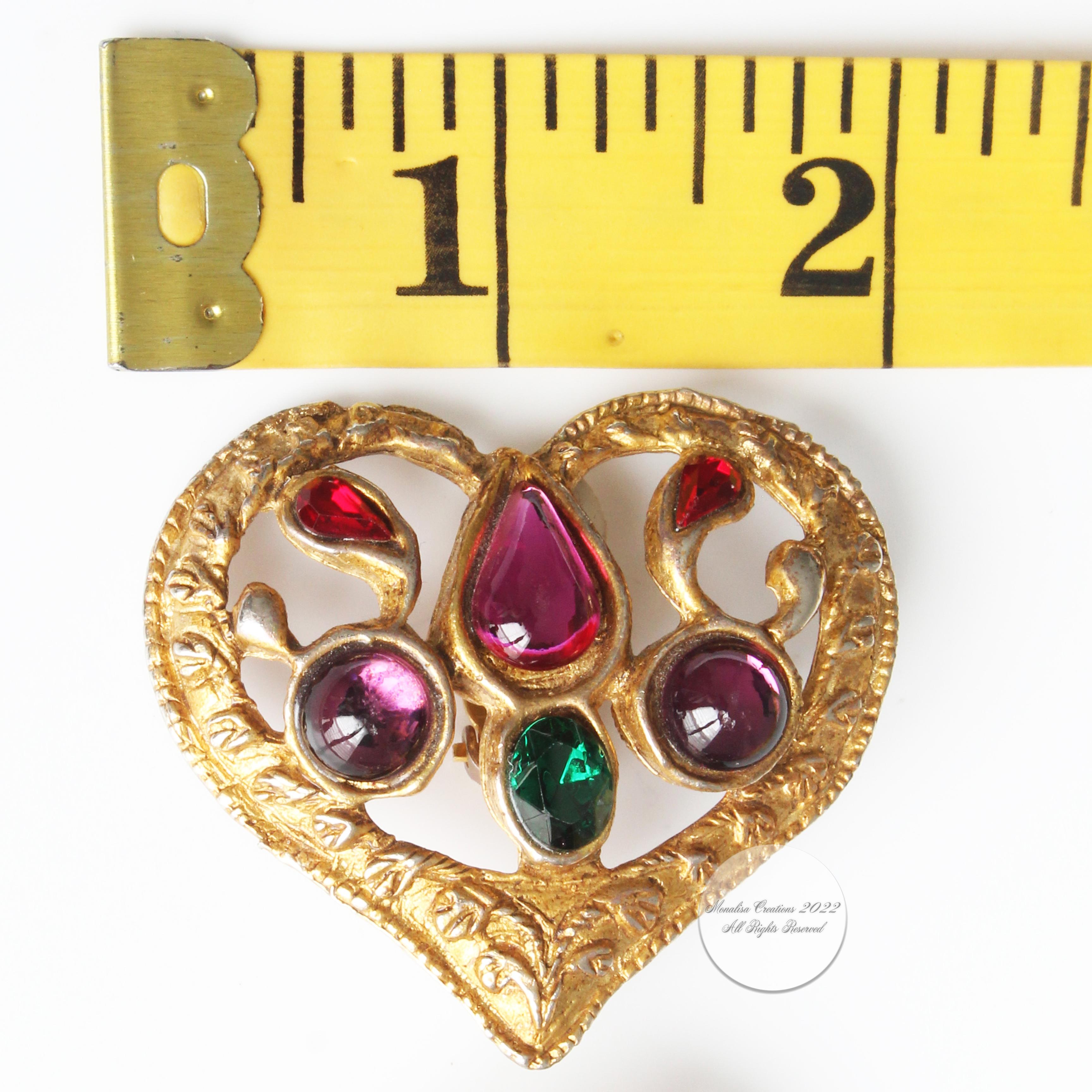 Christian Lacroix Earrings Statement Heart Shape Colored Cabochons Vintage 90s  1