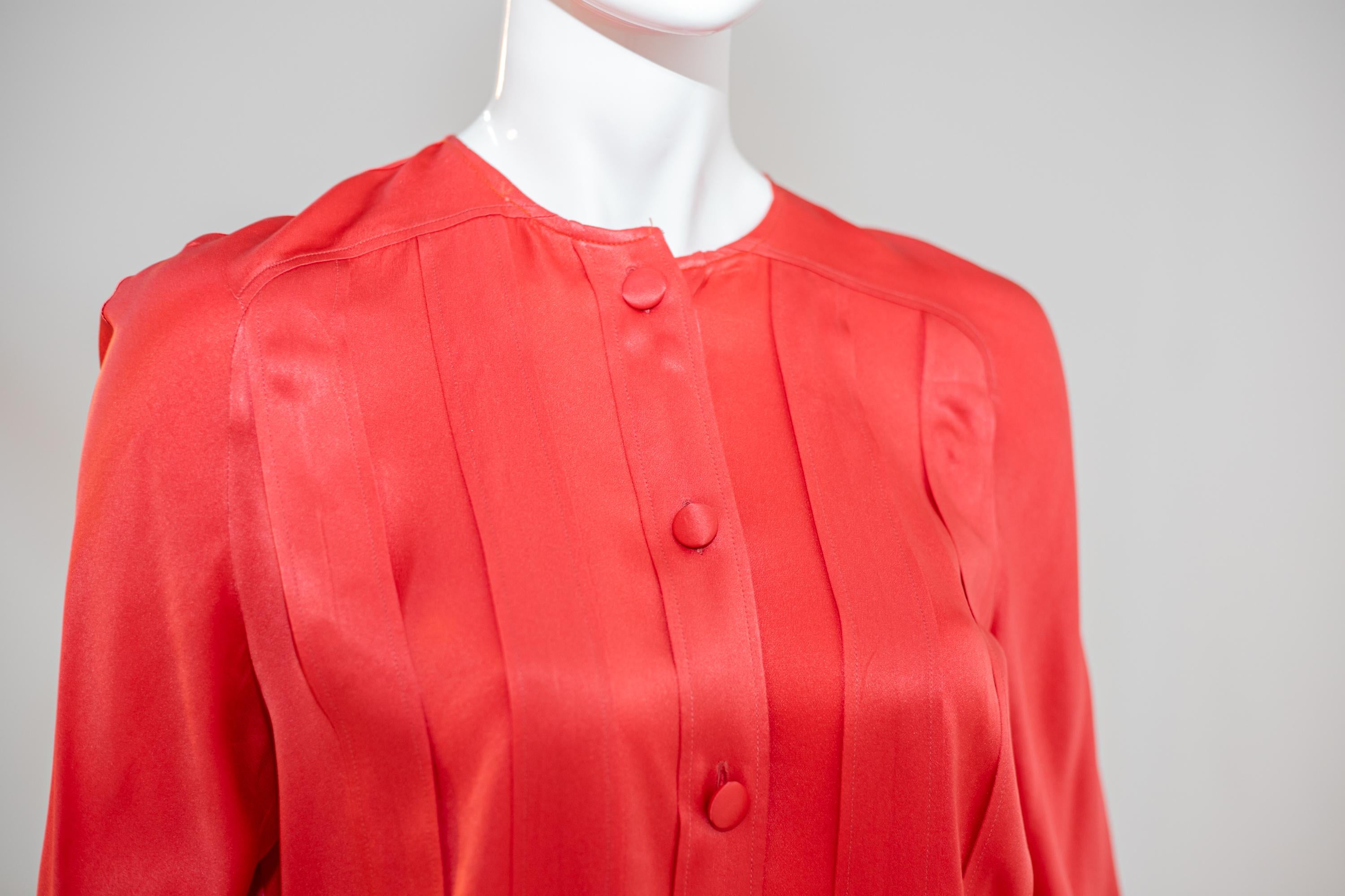 Women's Christian Lacroix Elegant Red Silk Satin Shirt For Sale