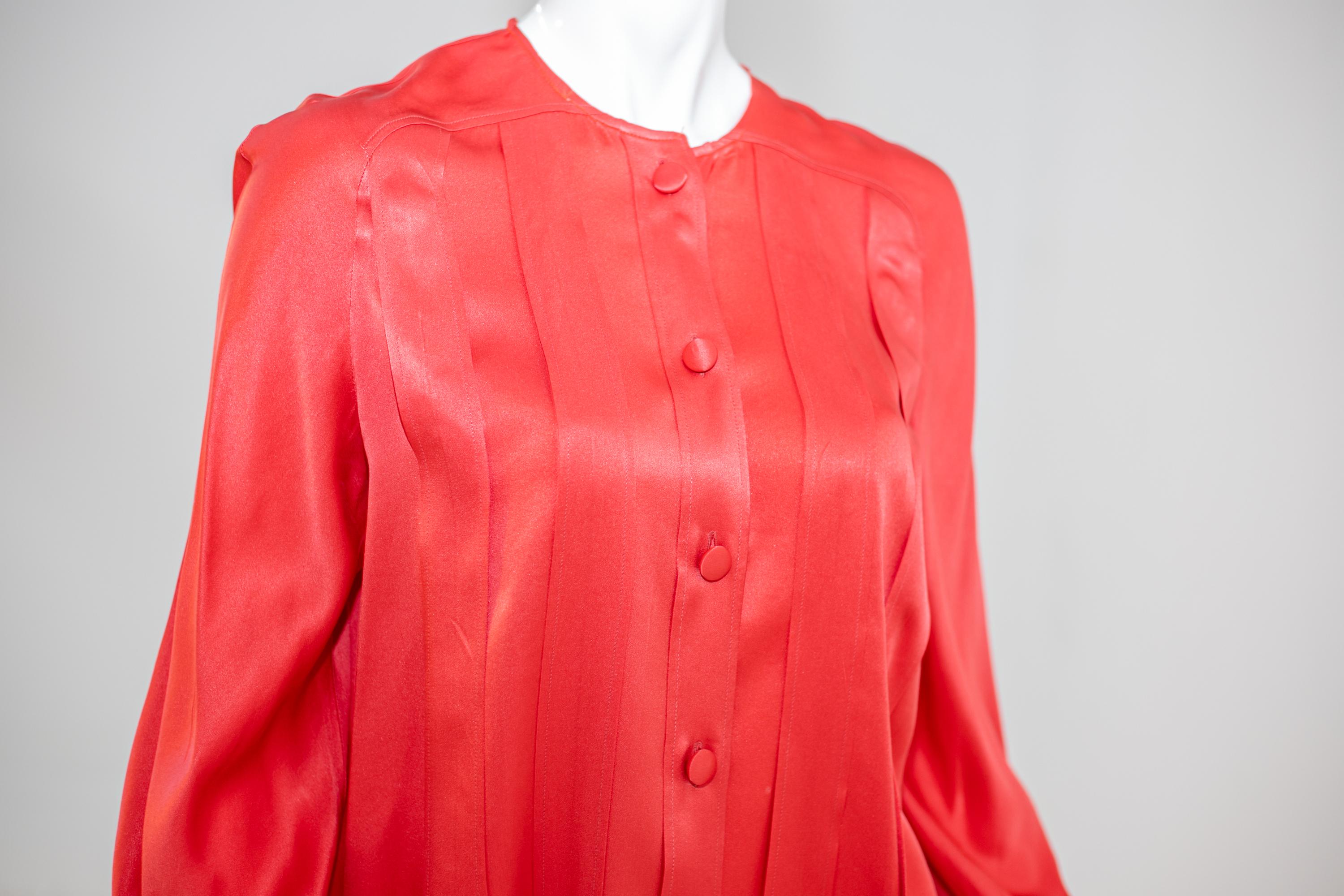 Christian Lacroix Elegant Red Silk Satin Shirt For Sale 1