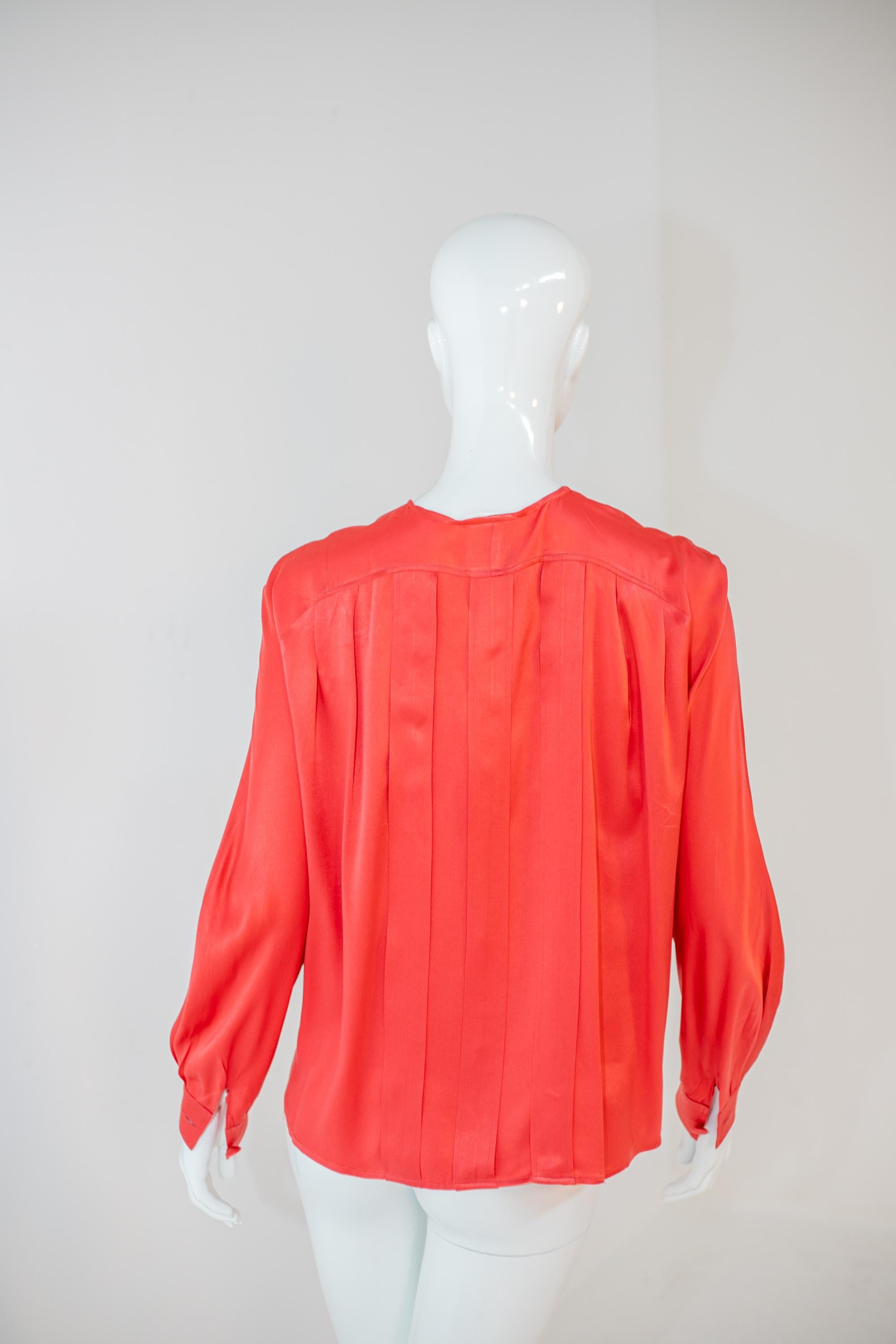 Christian Lacroix Elegant Red Silk Satin Shirt For Sale 3