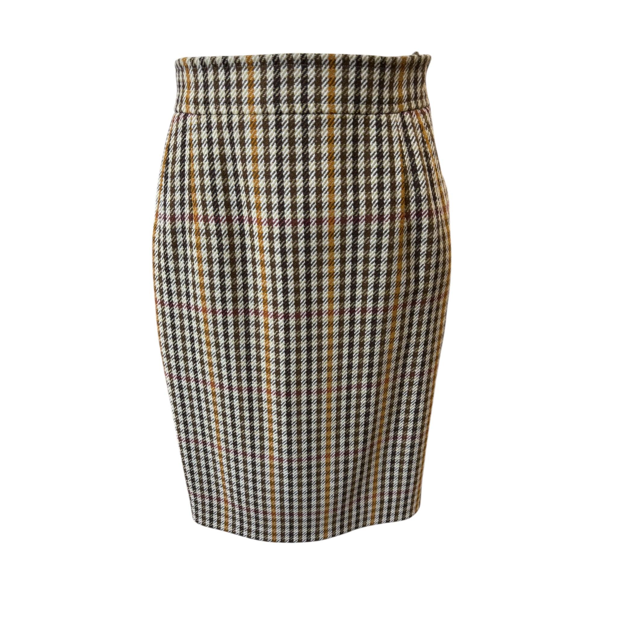 Christian Lacroix Traje con falda a cuadros marrón adornado, años 90 Gris en venta