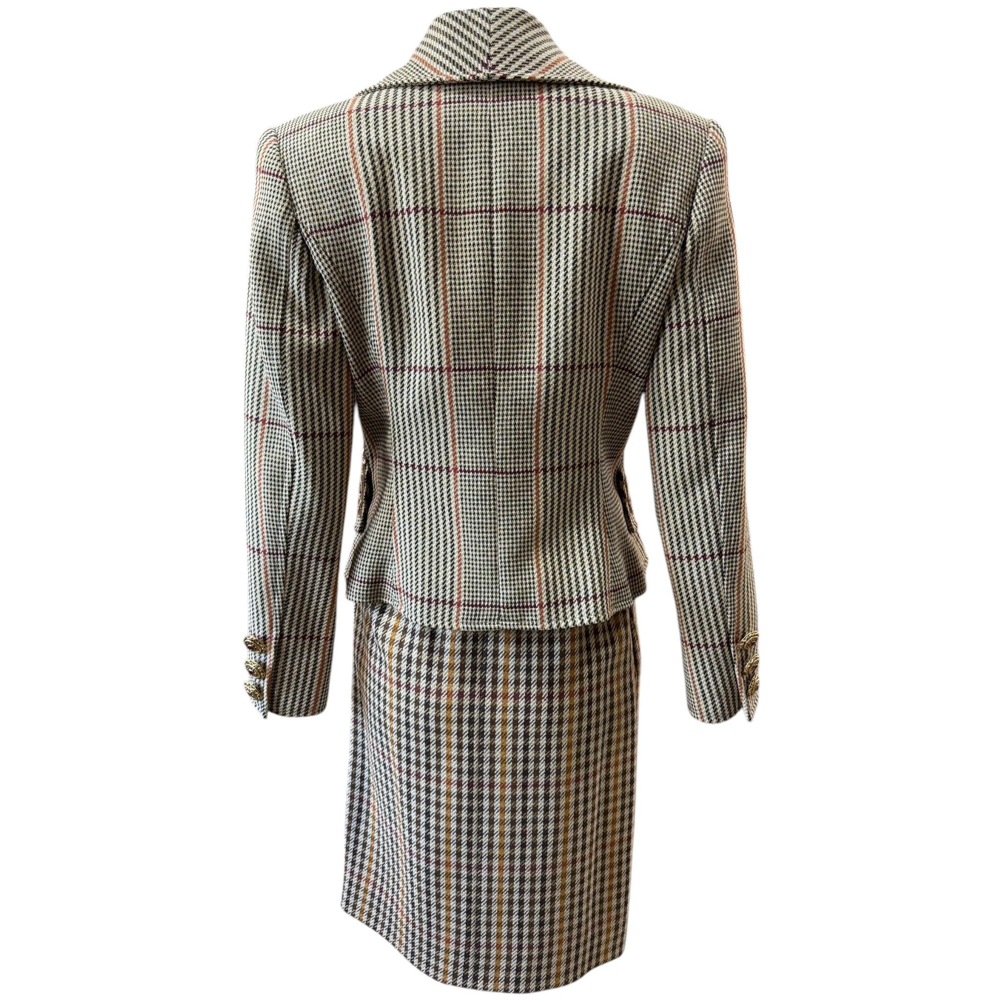 Christian Lacroix Traje con falda a cuadros marrón adornado, años 90 en Nuevo estado para la venta en Los Angeles, CA