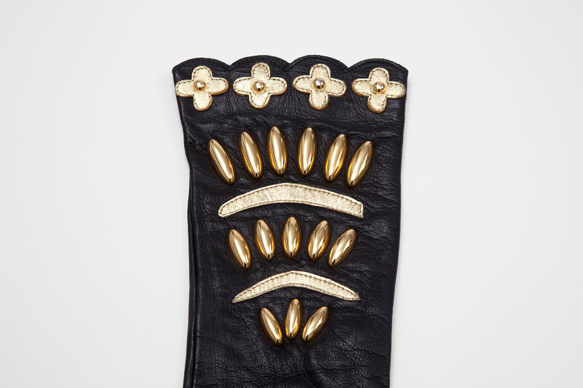Christian Lacroix Embellished Leather Gloves In Good Condition In Geneva, CH