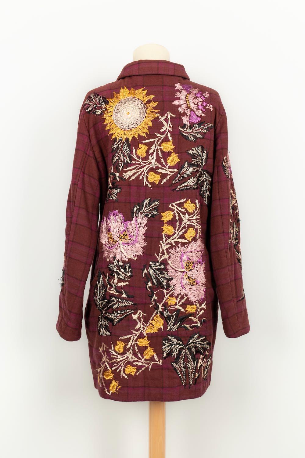 Brown Christian Lacroix Embroidered Cotton Coat Size 40FR For Sale
