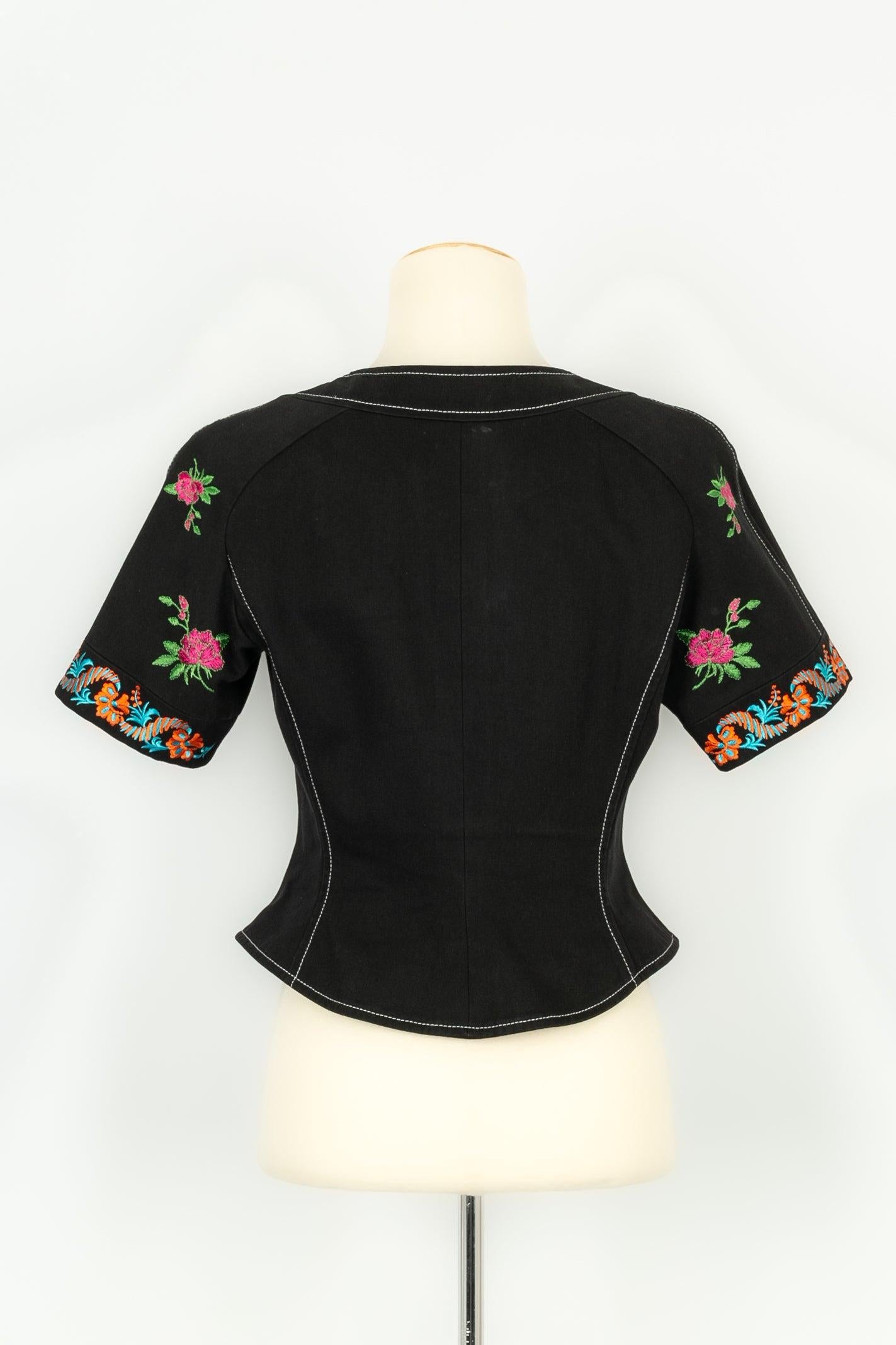 Christian Lacroix Embroidered Top in Black Cotton, 1993 In Excellent Condition For Sale In SAINT-OUEN-SUR-SEINE, FR