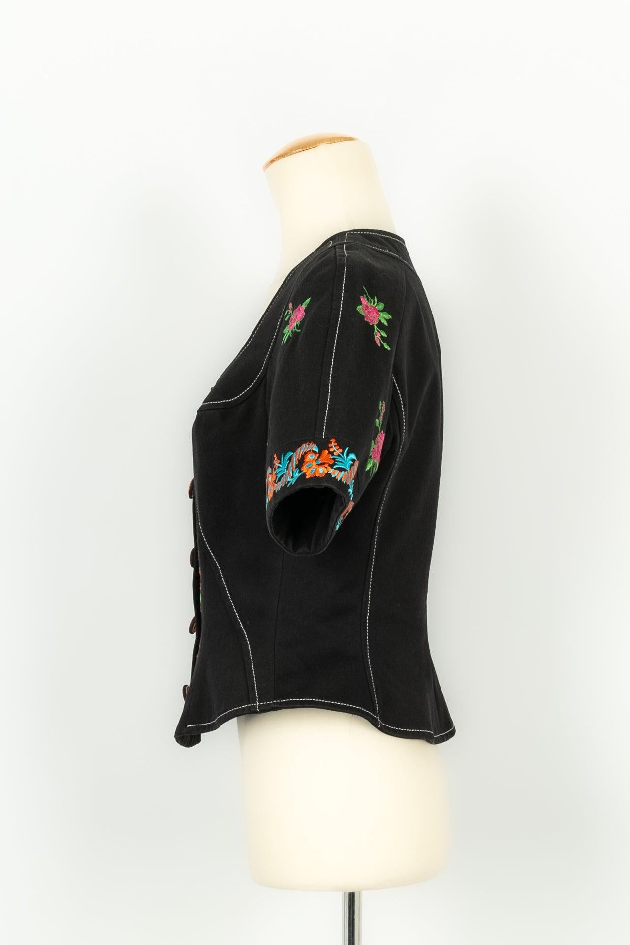 Women's Christian Lacroix Embroidered Top in Black Cotton, 1993 For Sale