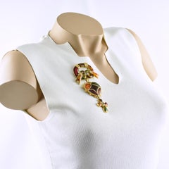 Christian Lacroix Enamel Cross Heart Pin Brooch