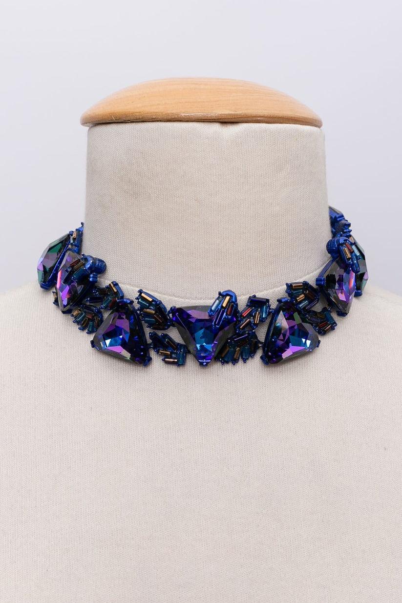 Christian Lacroix Enamelled Blue Necklace In Excellent Condition For Sale In SAINT-OUEN-SUR-SEINE, FR