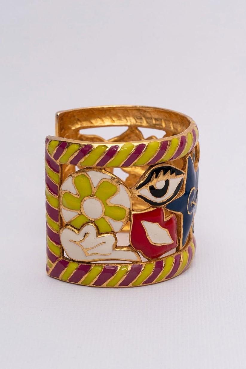 Christian Lacroix Enamelled Cuff Bracelet In Good Condition For Sale In SAINT-OUEN-SUR-SEINE, FR