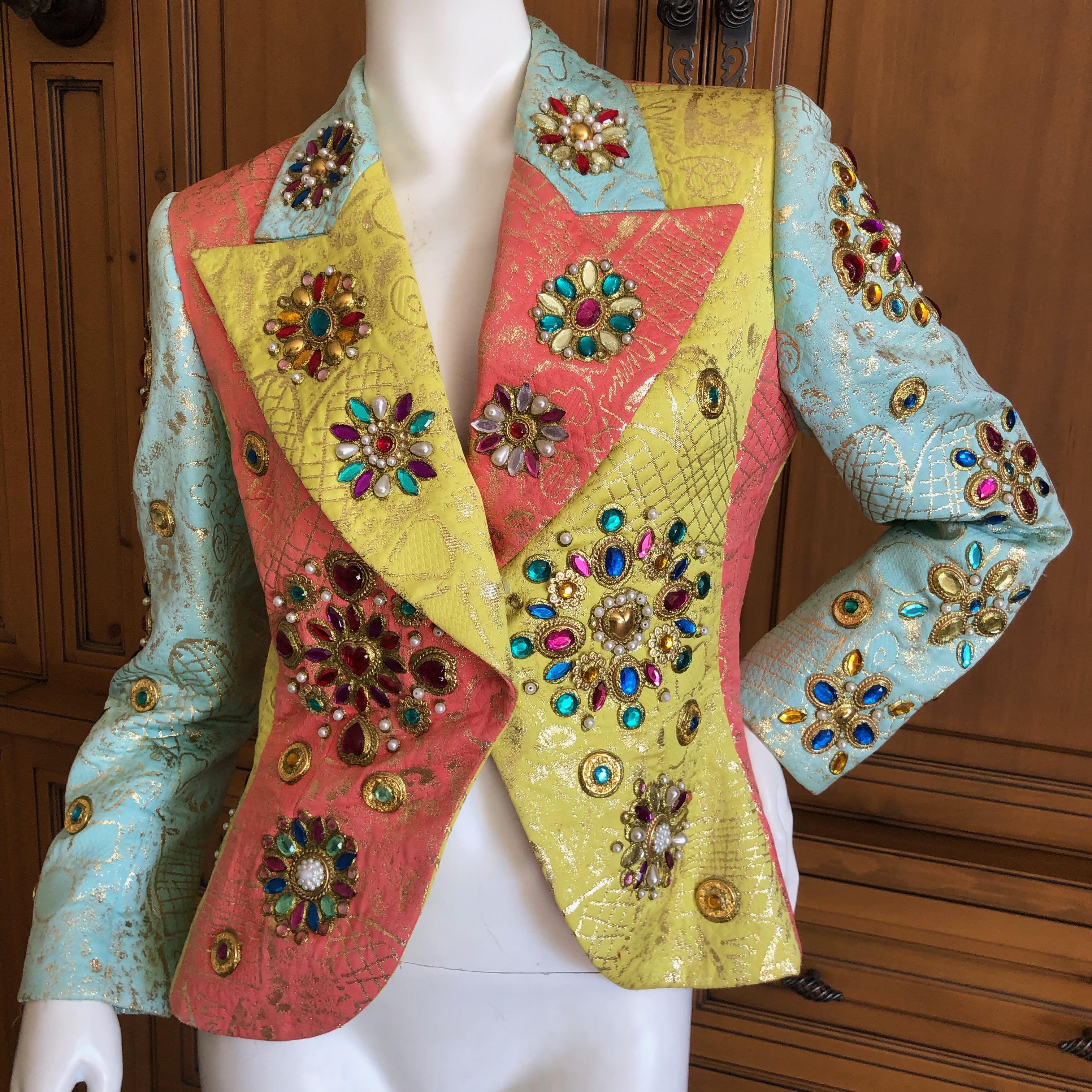 Christian Lacroix Exuberant Vintage Jeweled Silk Blazer In Excellent Condition For Sale In Cloverdale, CA