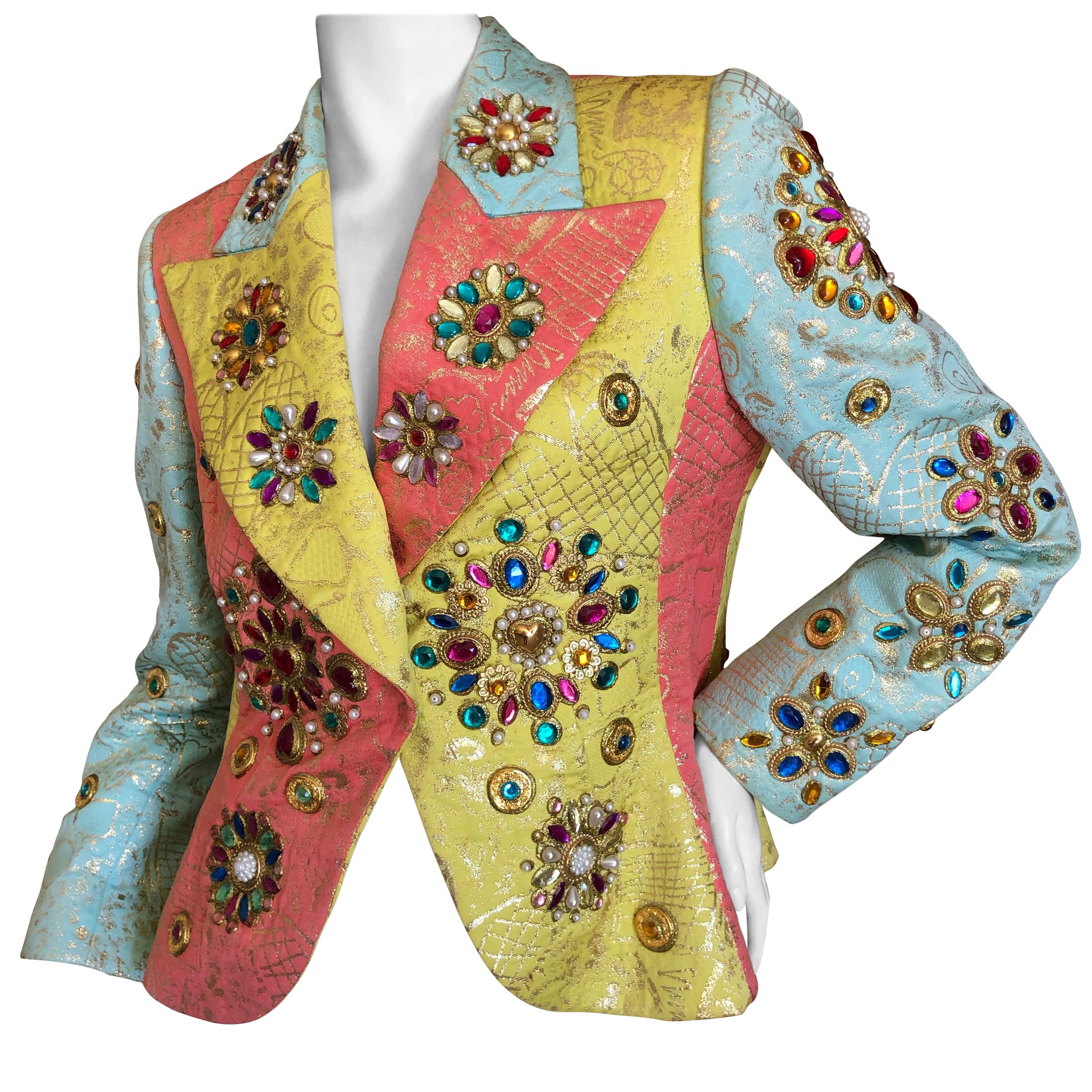 Christian Lacroix Exuberant Vintage Jeweled Silk Blazer For Sale
