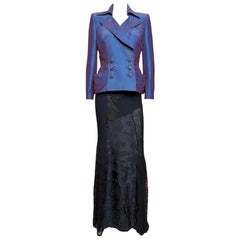 Christian Lacroix F/W 1997 Maxi Velvet Skirt and Blue Blazer Ensemble