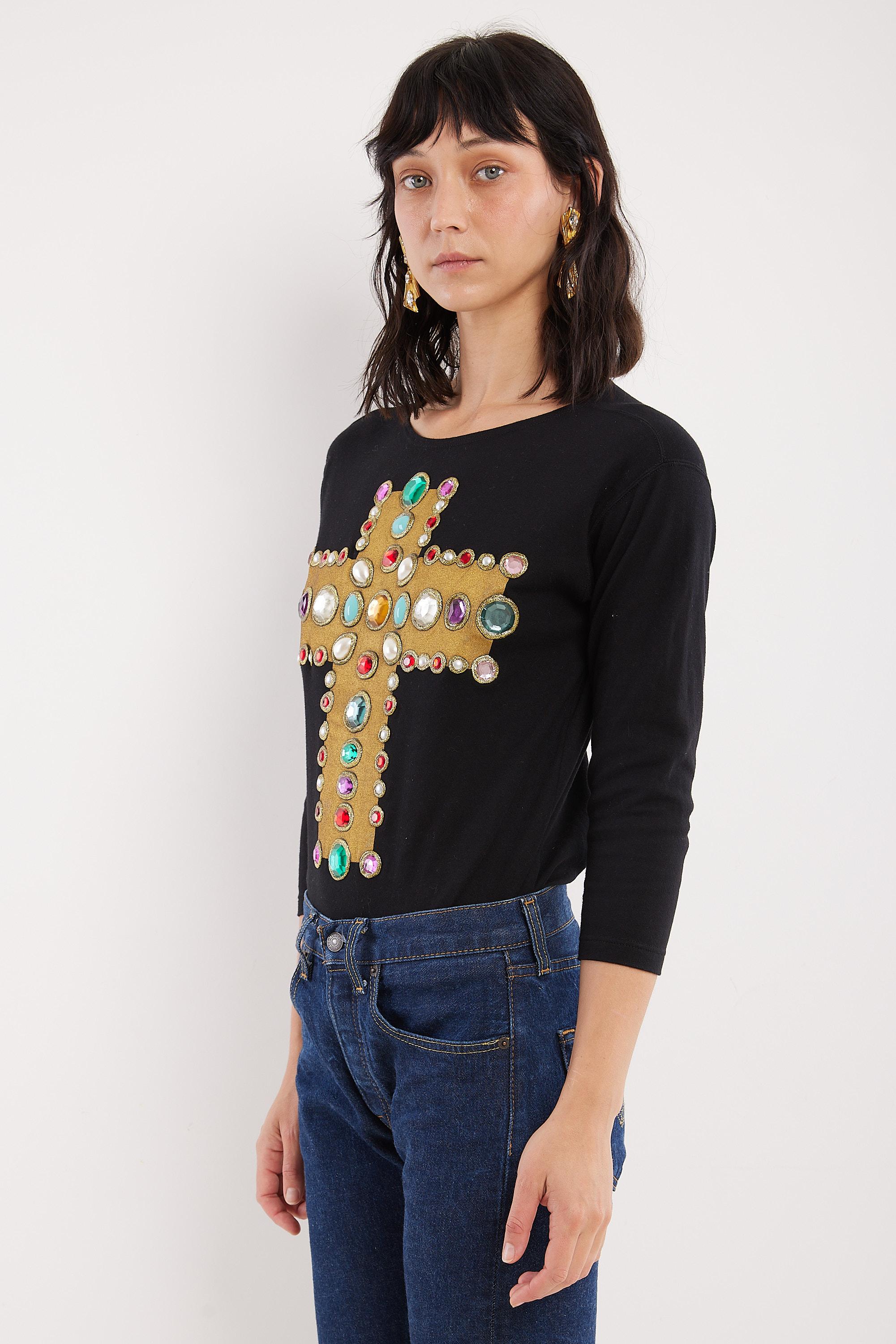 Christian Lacroix F/W 1998 Byzantine Cross Bejewelled Top T-shirt In Excellent Condition In BELLEVUE HILL, NSW