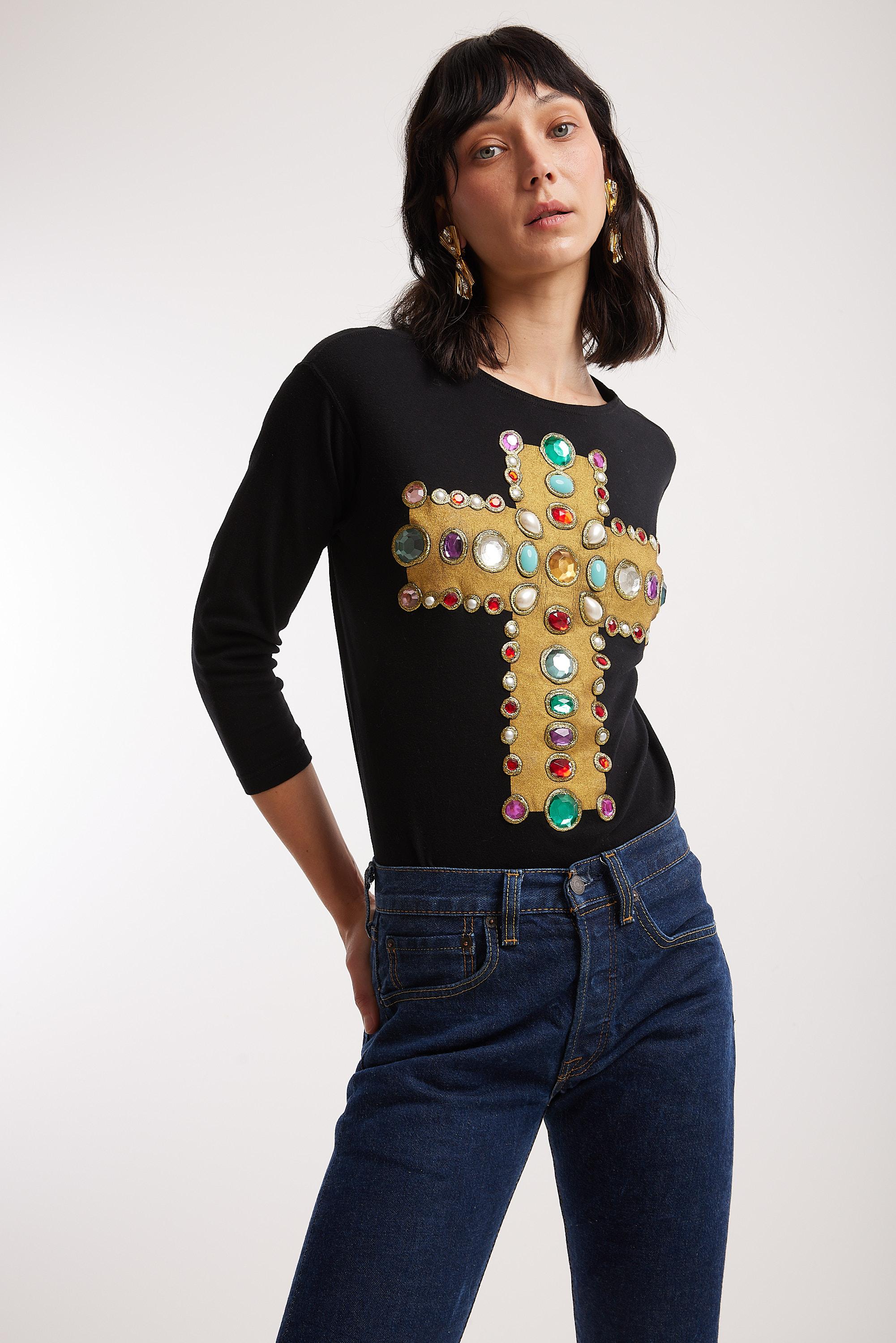 Christian Lacroix F/W 1998 Byzantine Cross Bejewelled Top T-shirt 1