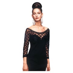 Christian Lacroix Fall 1988 Runway Mesh & Embroidered Flower Mini Dress